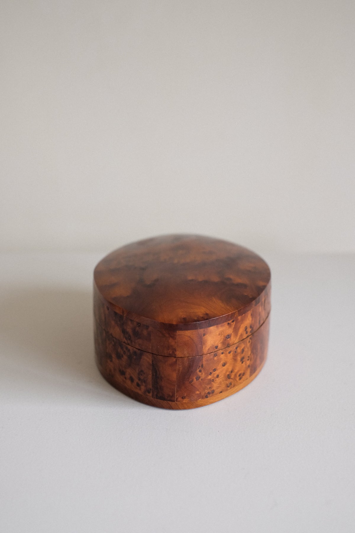 Vintage Oval Burl Wood Trinket Box — lifestyle setting