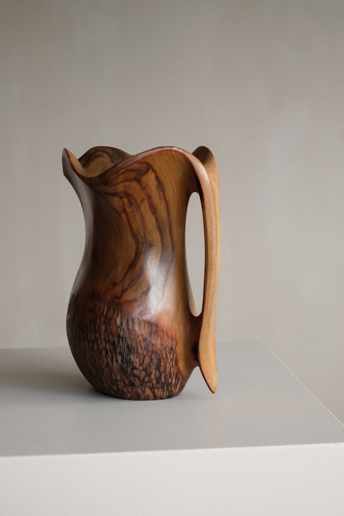 Vintage Handcrafted Wooden Pitcher – Falcon Spain — side angle