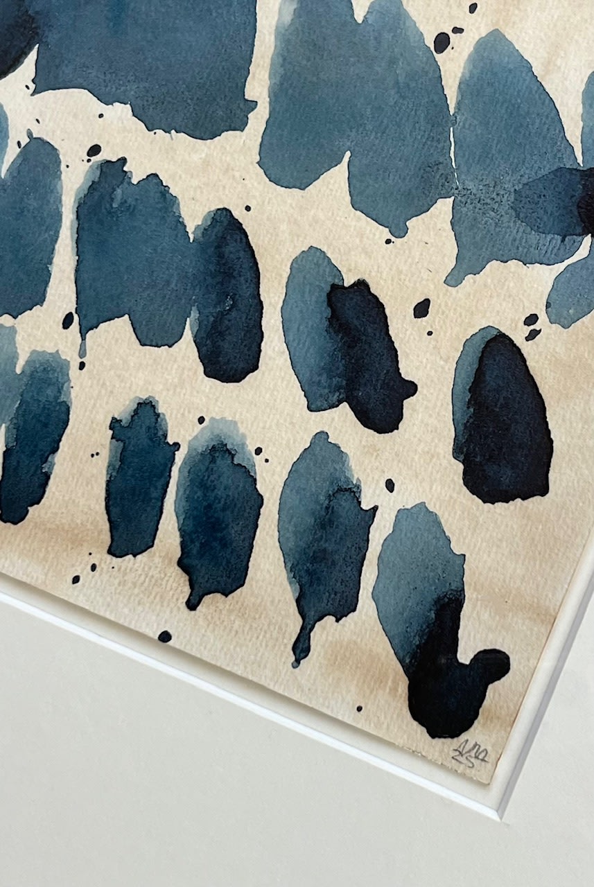 "Sand and Ink" Abstract on Paper in Large Antique Frame