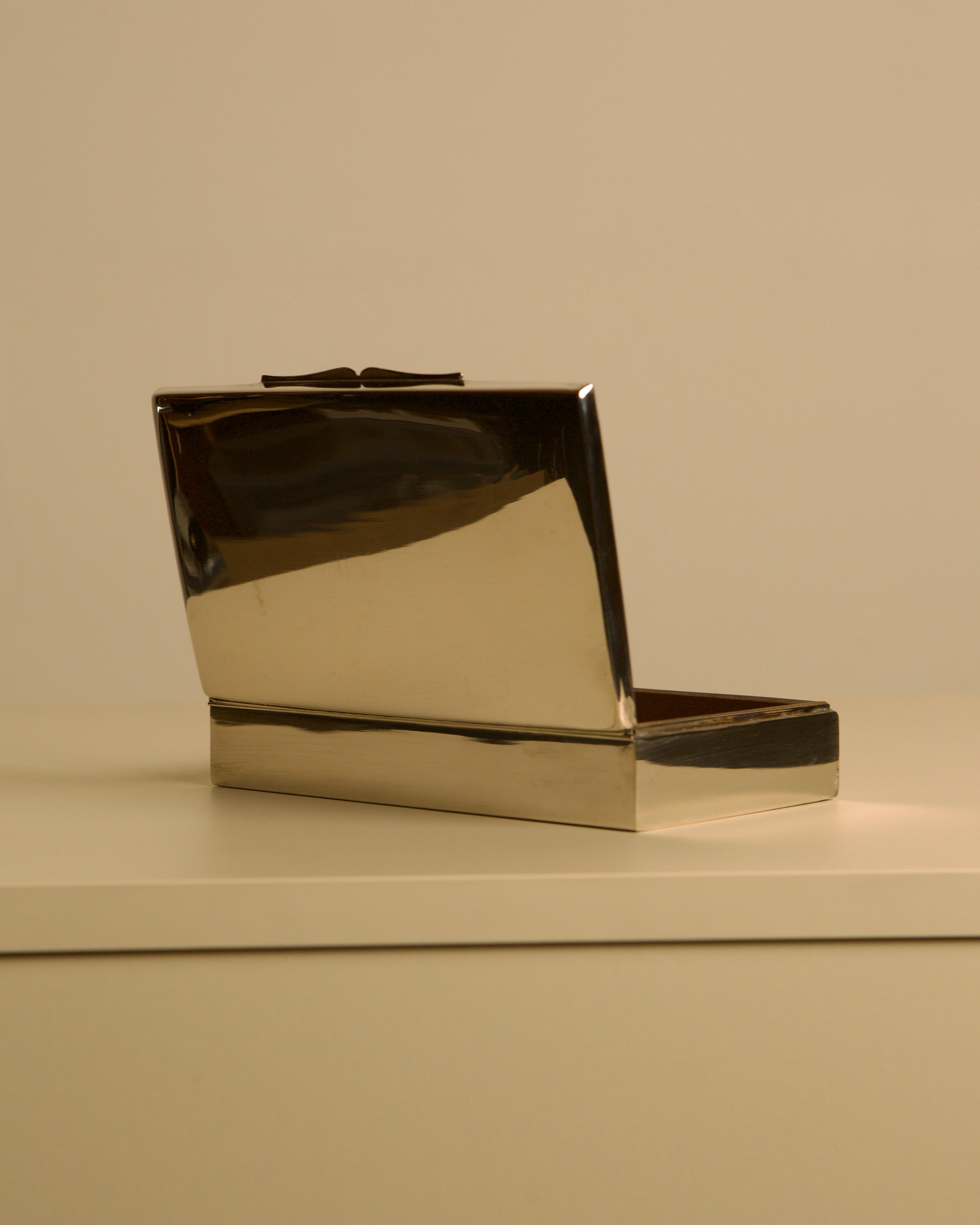 Italian Silver-plated Metal Box, 1950s — angled view on neutral surface