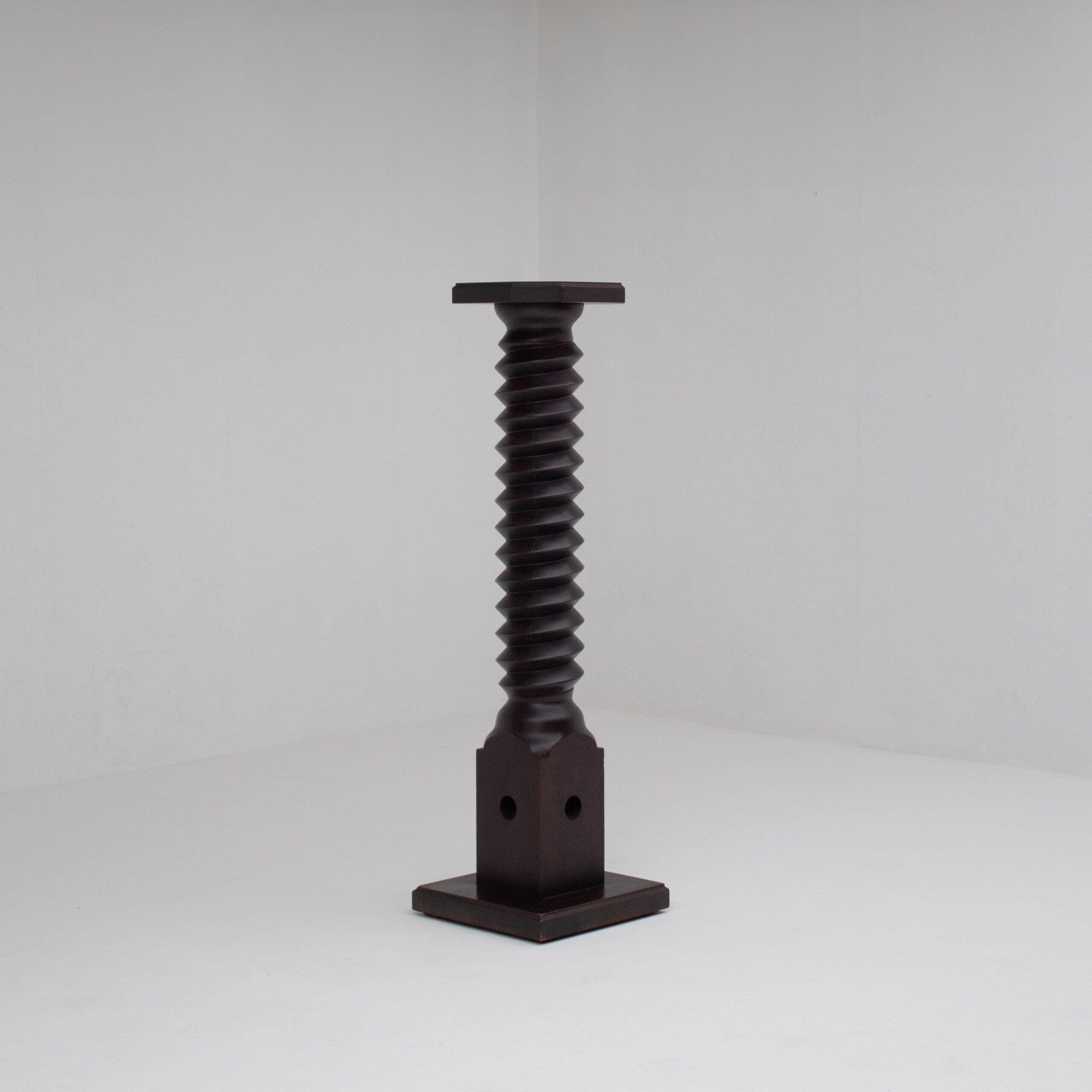 Vintage Wooden Pedestal Set in Stained Oak — in context