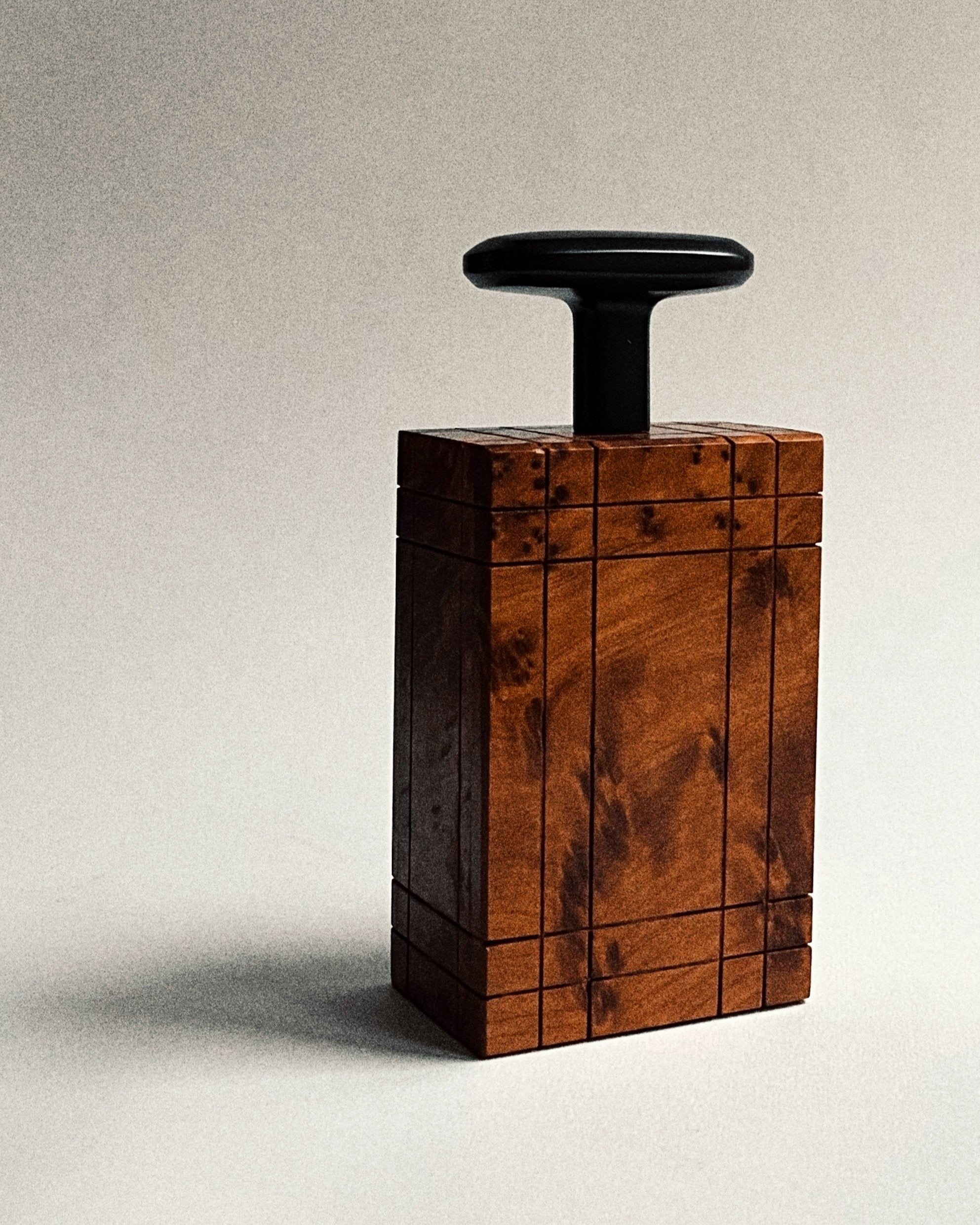 OVAL Cabinet Knob/Wall Hook — back view of wooden design with black handle