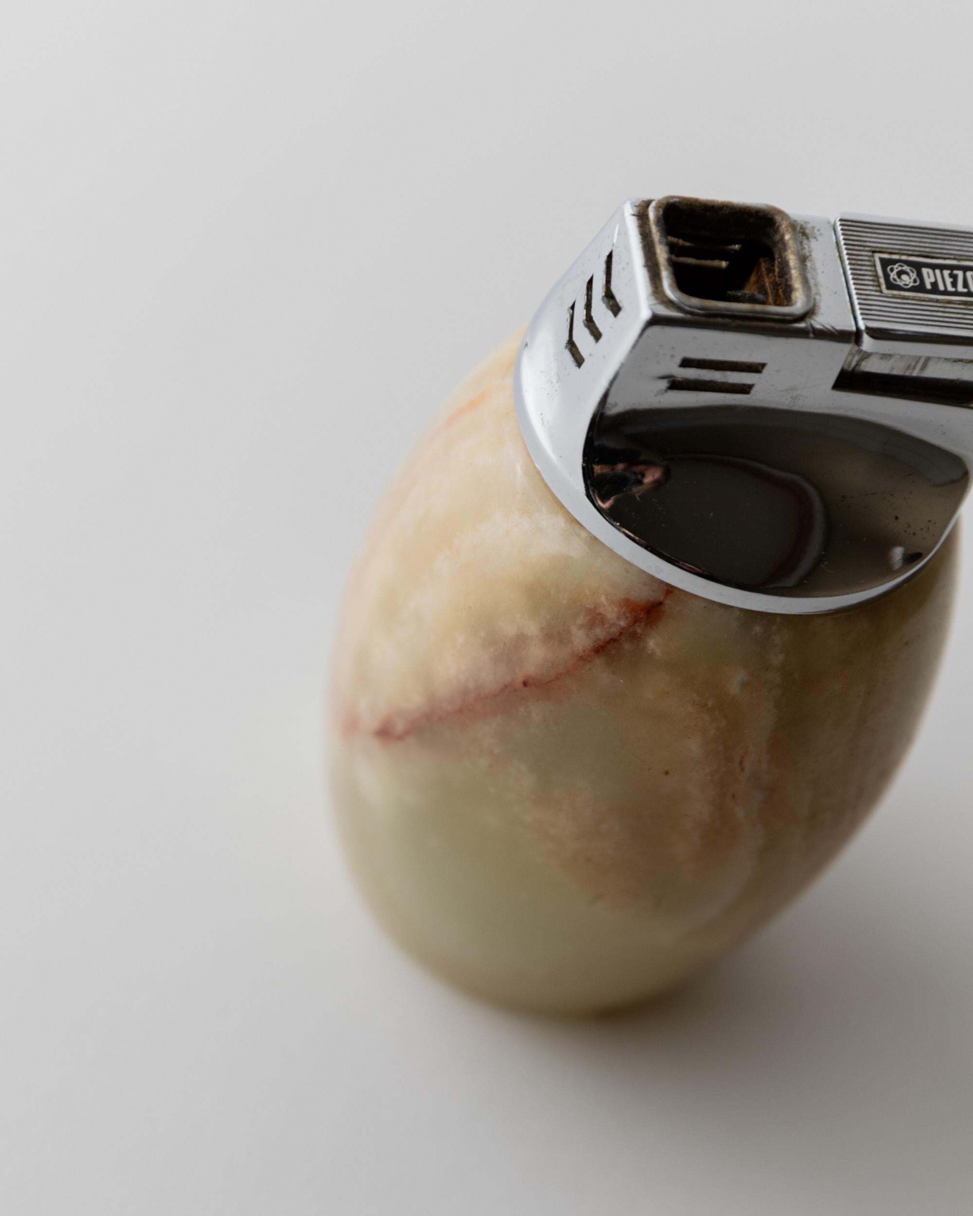 Vintage 1960s Alabaster Table Lighter, by Piezo Italy, Green Beige Stone Design, Elegant Mid Century Bar Accessory, Desk Object, Gift Idea — in context