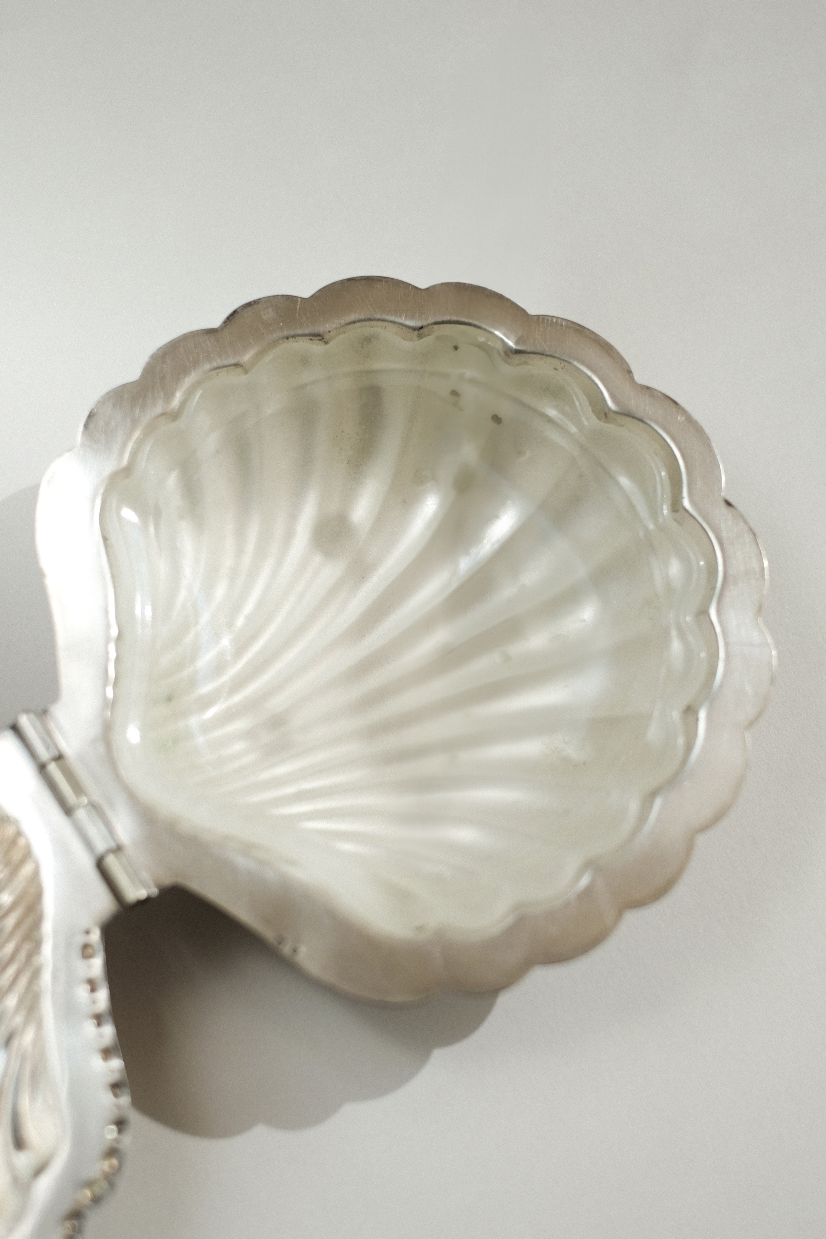 Shell Shaped Butter Dish — top view of silver shell design