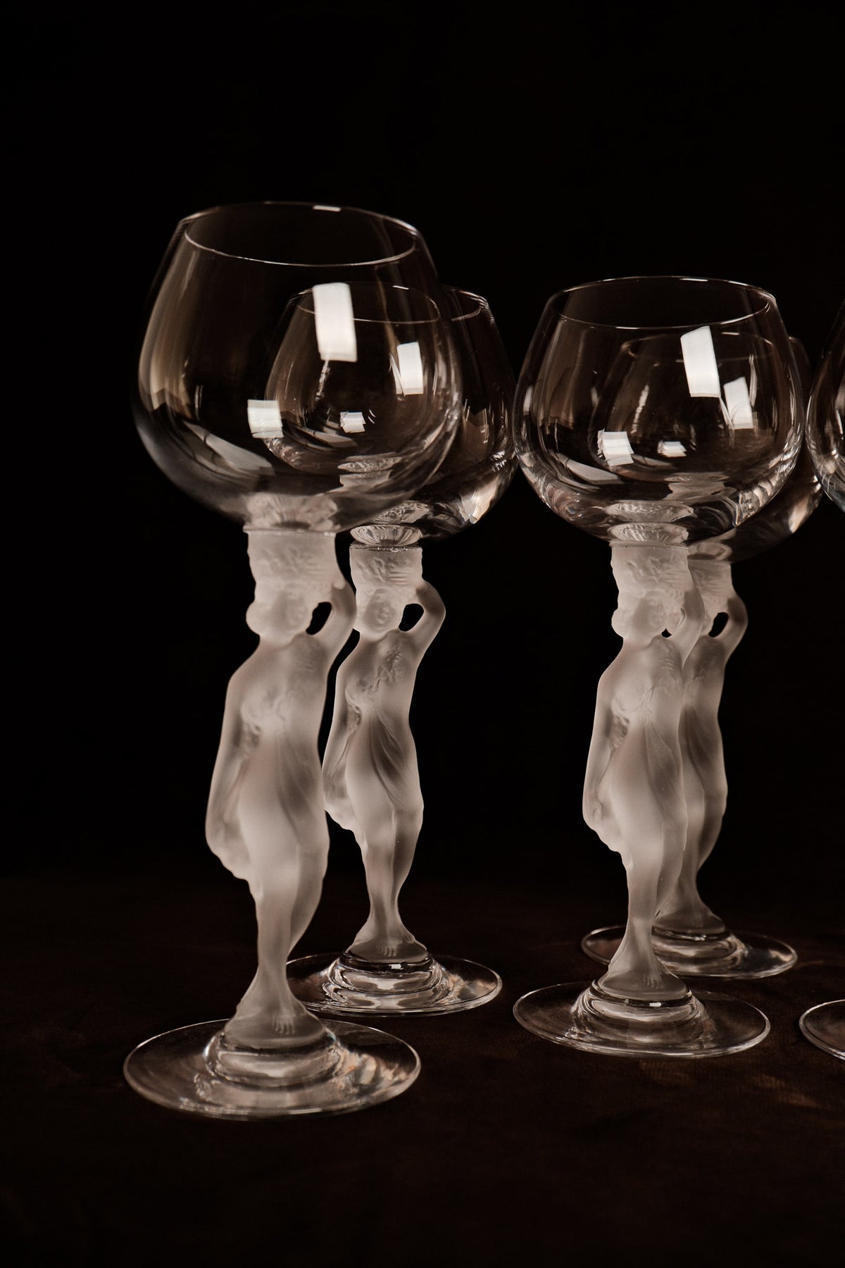 Set of 6 Crystal Port Wine Glasses with Frosted Female Stems by Cristallerie de Bayel — alternate view