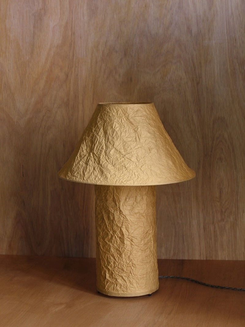 Lugh' Table Lamp - Oak by Findere | The Oblist — handmade paper, warm yellow color