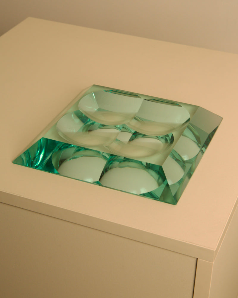 Quadrifoglio Glass Trinket Tray by Fontana Arte, 1970s — top view on light surface