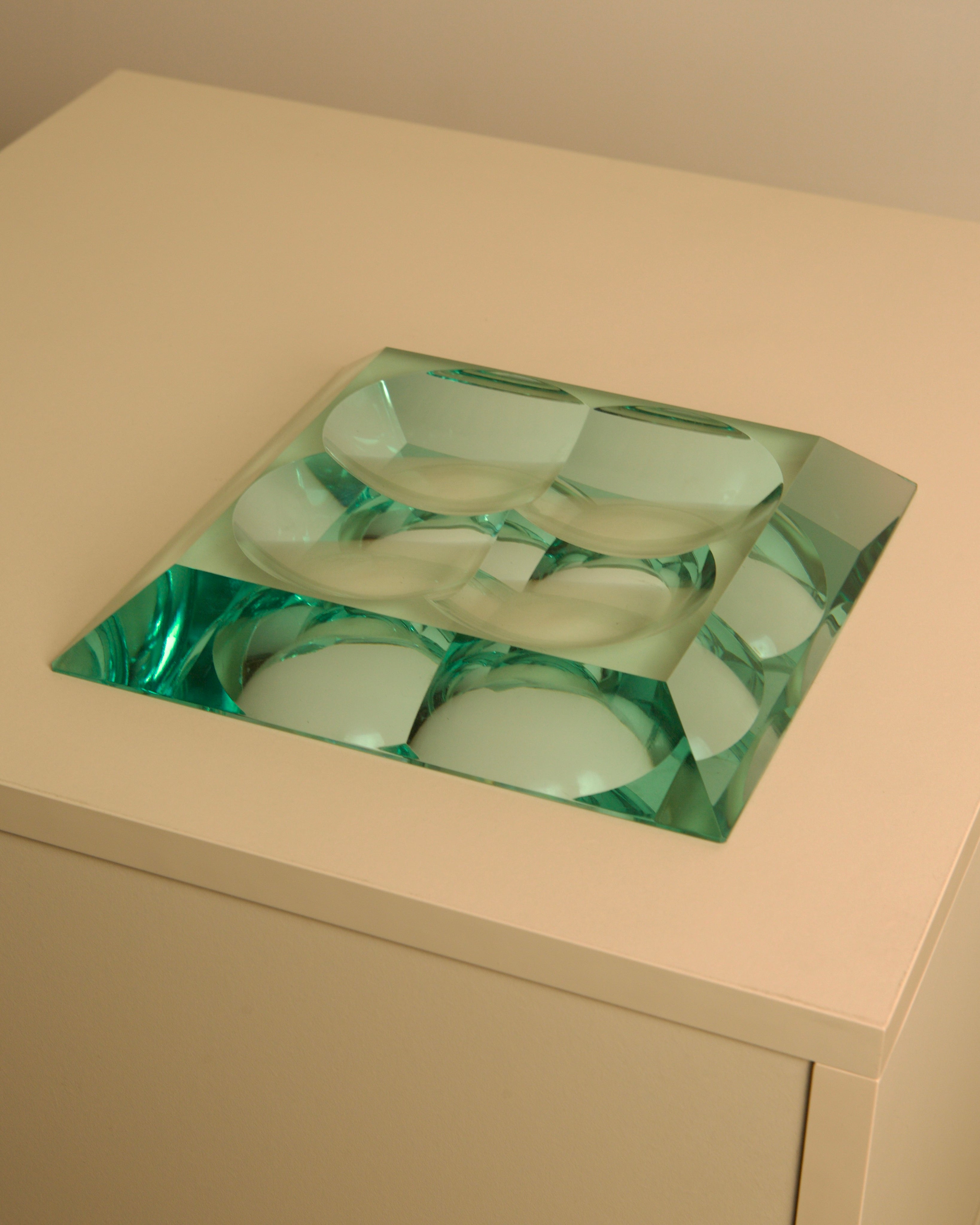 Quadrifoglio Glass Trinket Tray by Fontana Arte, 1970s — top view on light surface