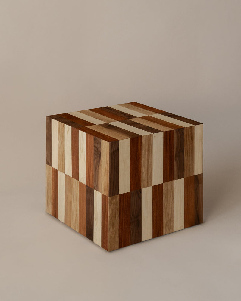 MORA Wooden Side Table by Daniel Couttolenc | The Oblist — handcrafted wood, striped design