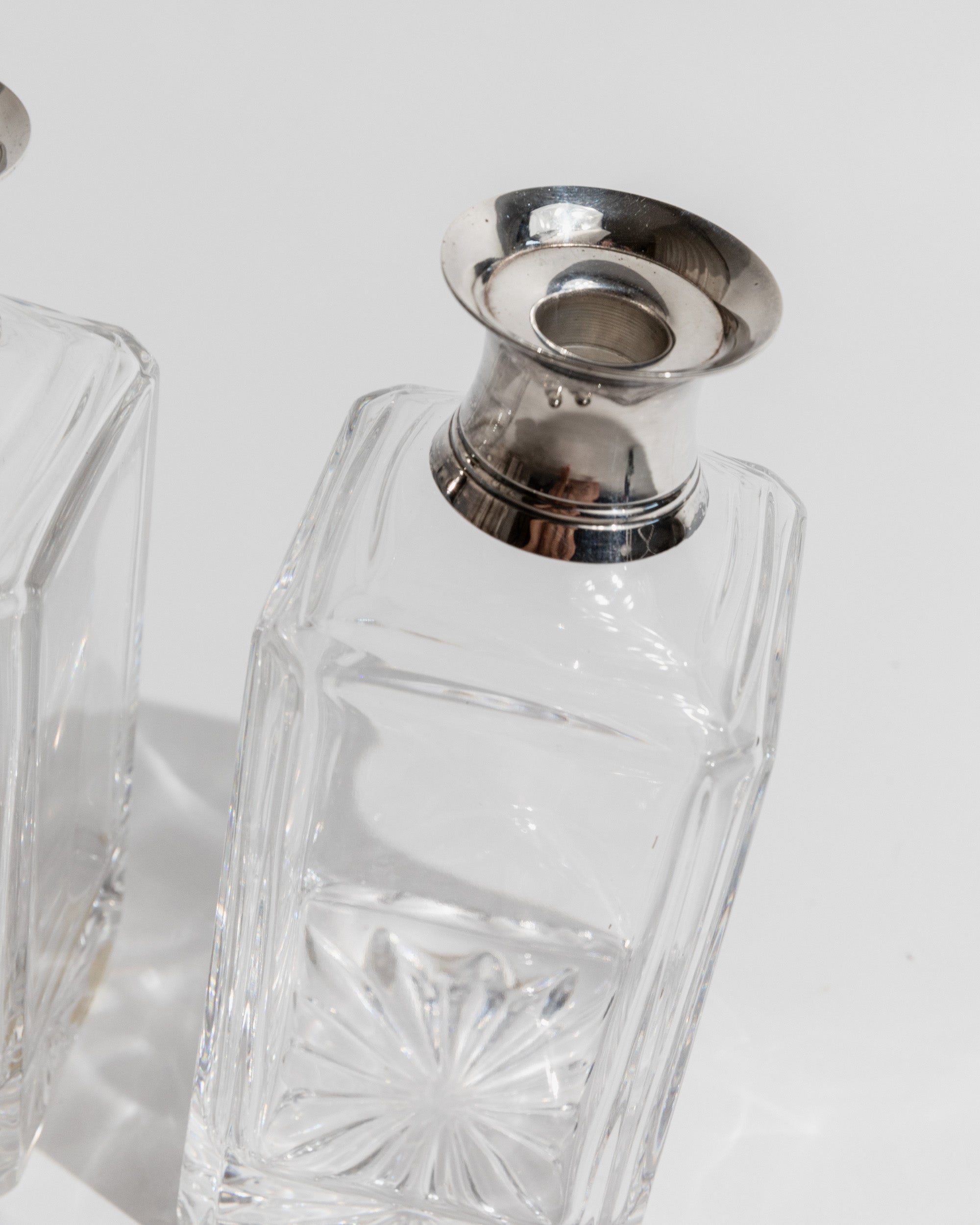 Decanters 2 Vintage Glass Decanters with Silver-Plated Ball