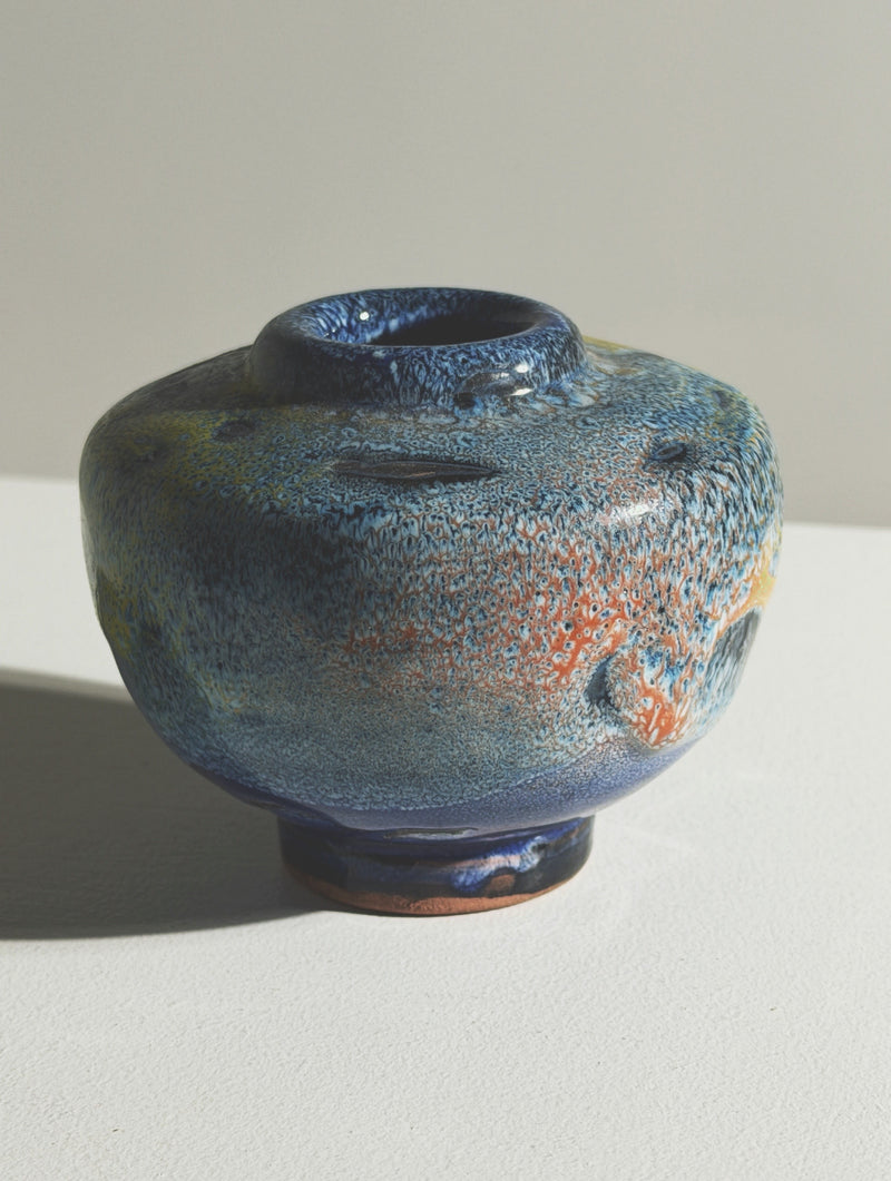 Small Ceramic Vase, Vallauris, circa 1960 by Figuresdesign | The Oblist — handcrafted blue glaze finish