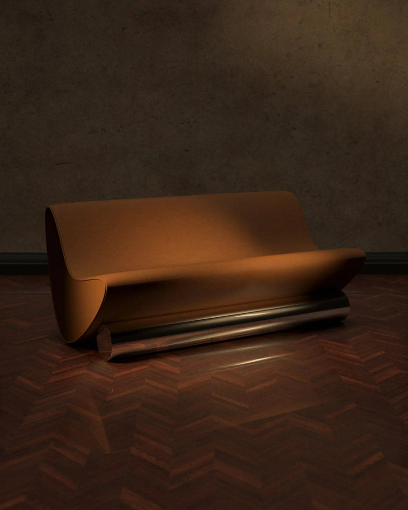 Contemporary Sofa in Tobacco Velvet and Chrome - Vanguard by Studio Brocky by Studio Brocky | The Oblist