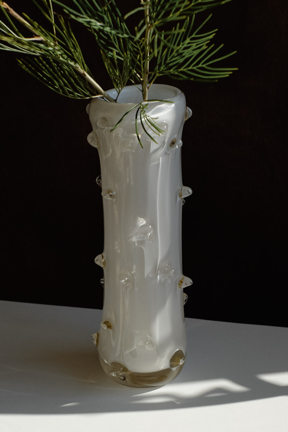 Ivory Sculpted Glass Vase 1950s — side angle