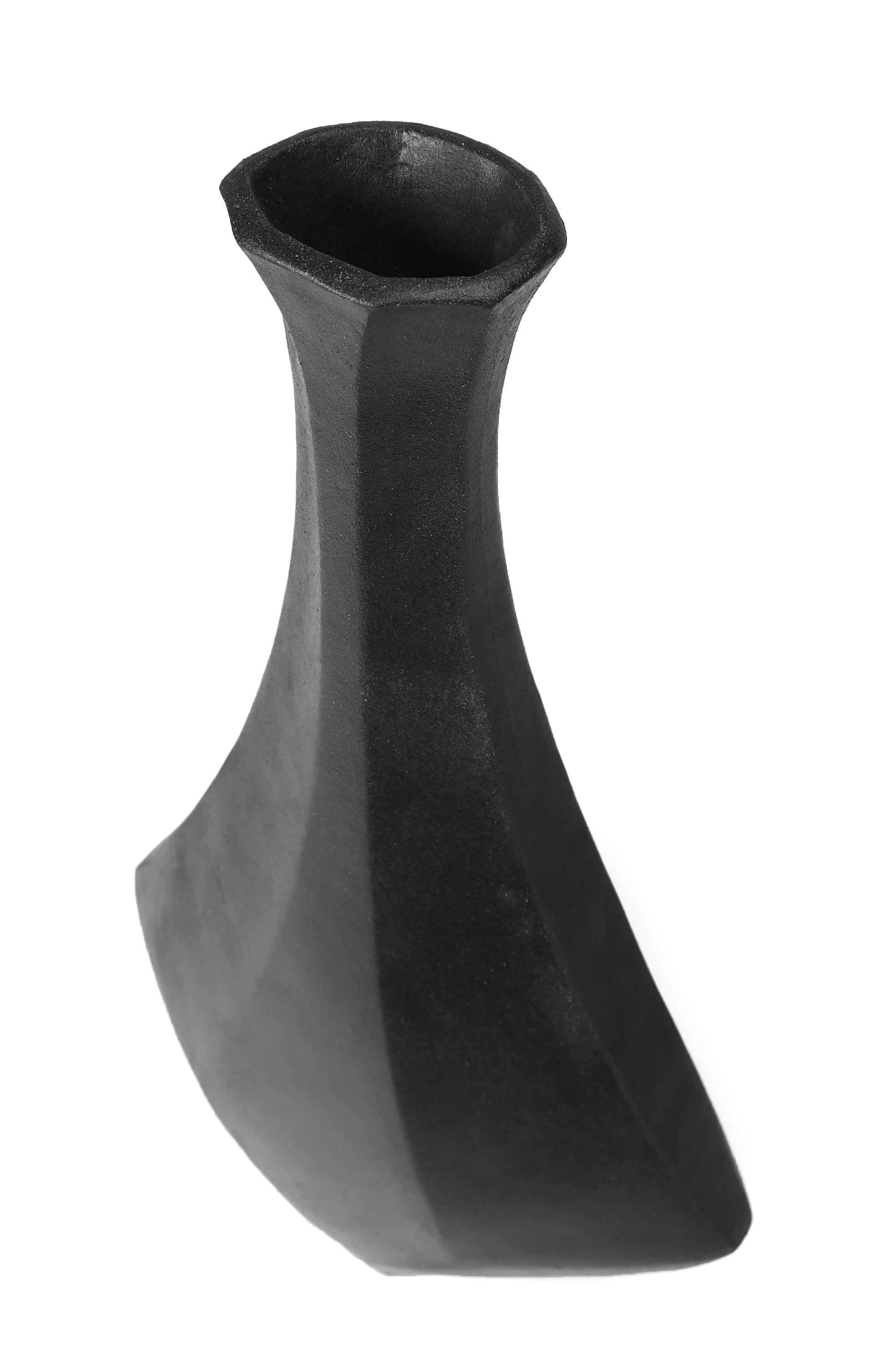 Diamond - Modern Ceramic Vessel in Black Clay — side angle
