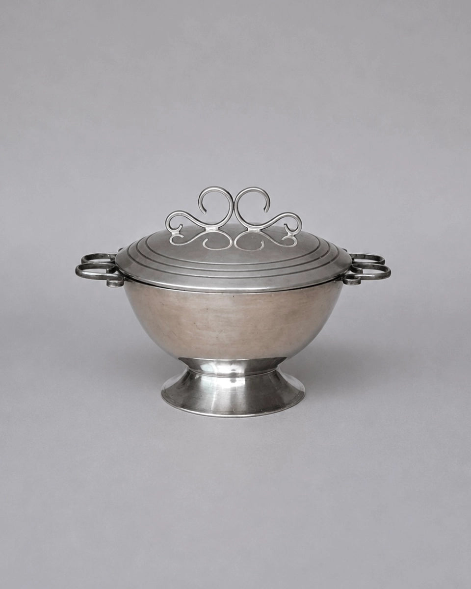 1970s French Vintage Silver-Plated Scroll Sugar Bowl — side angle