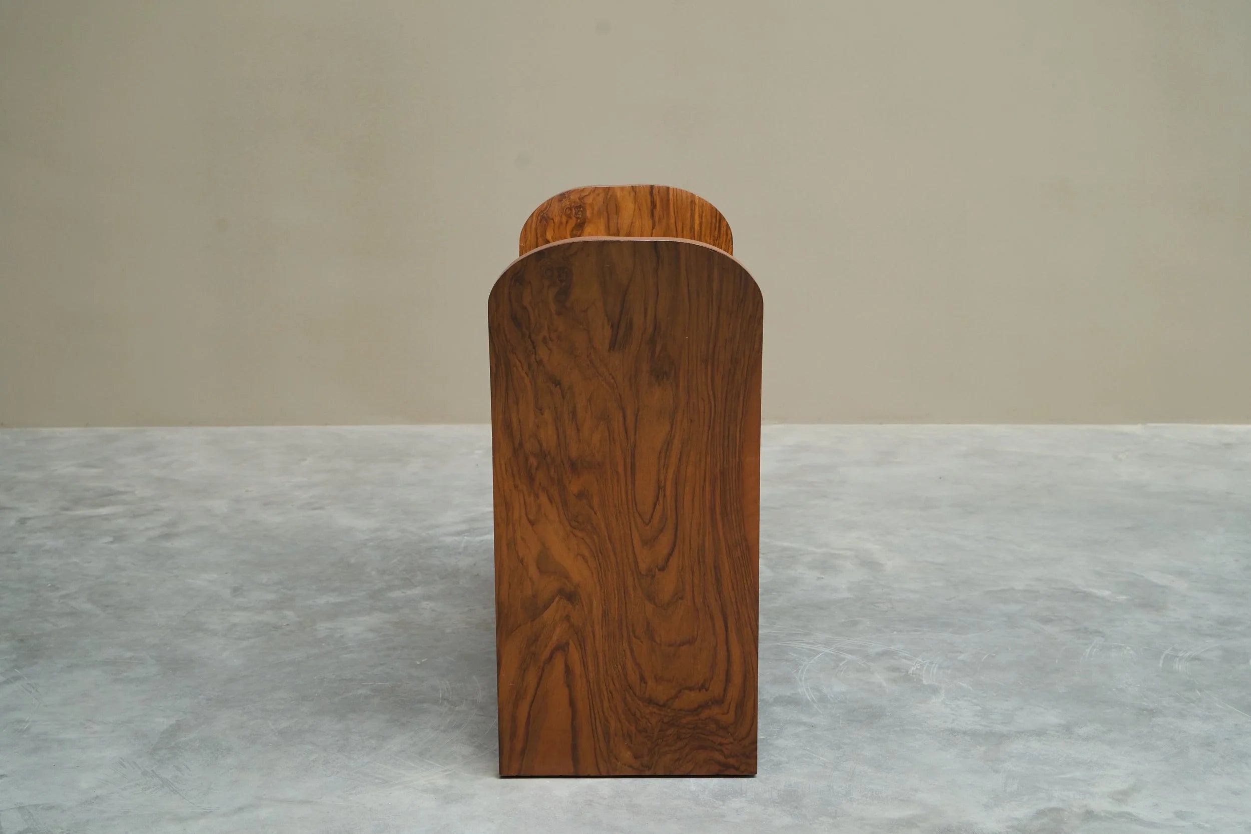 Stunning Art Deco Bench in Burr Burl Walnut and Velvet — close-up