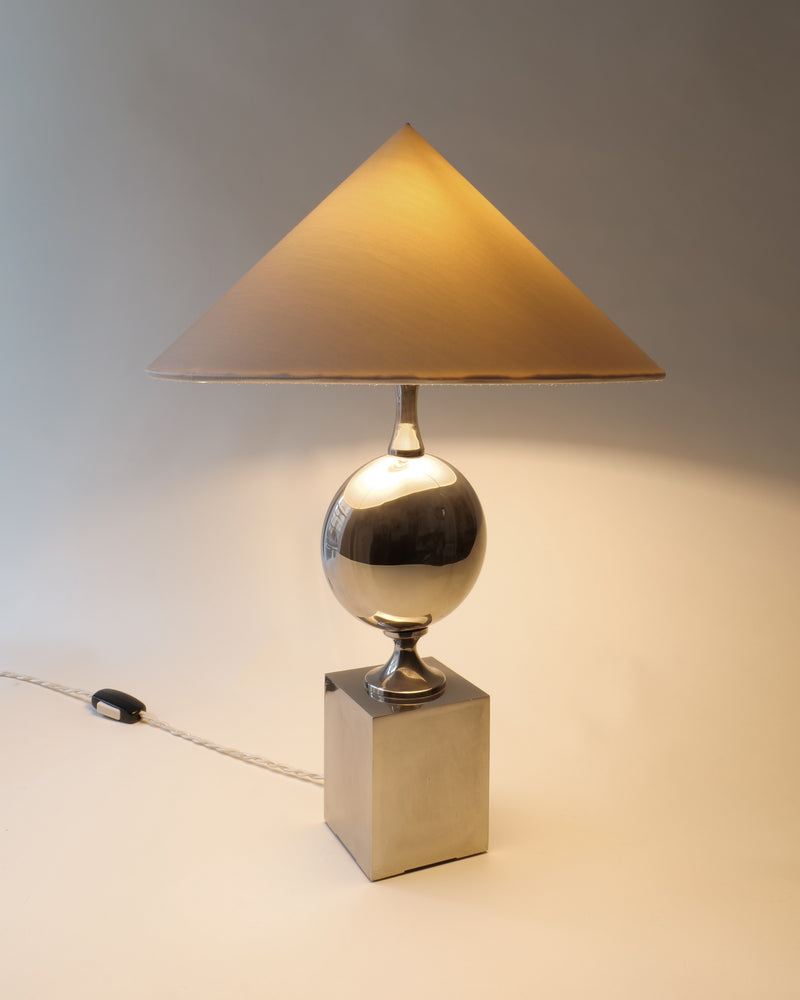 Barbier chrome table lamp with conical shade on cubic base
