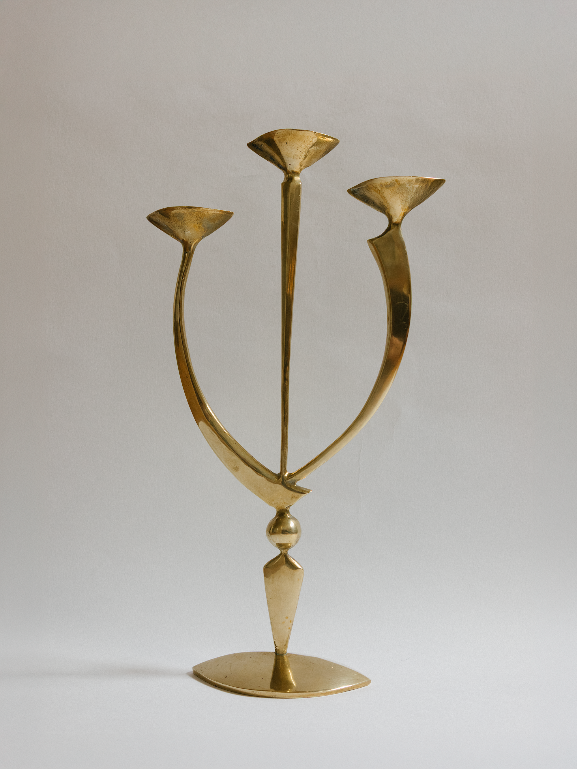 Mid-Century Brass Triple Candleholder, Germany - c. 1950s — lifestyle setting