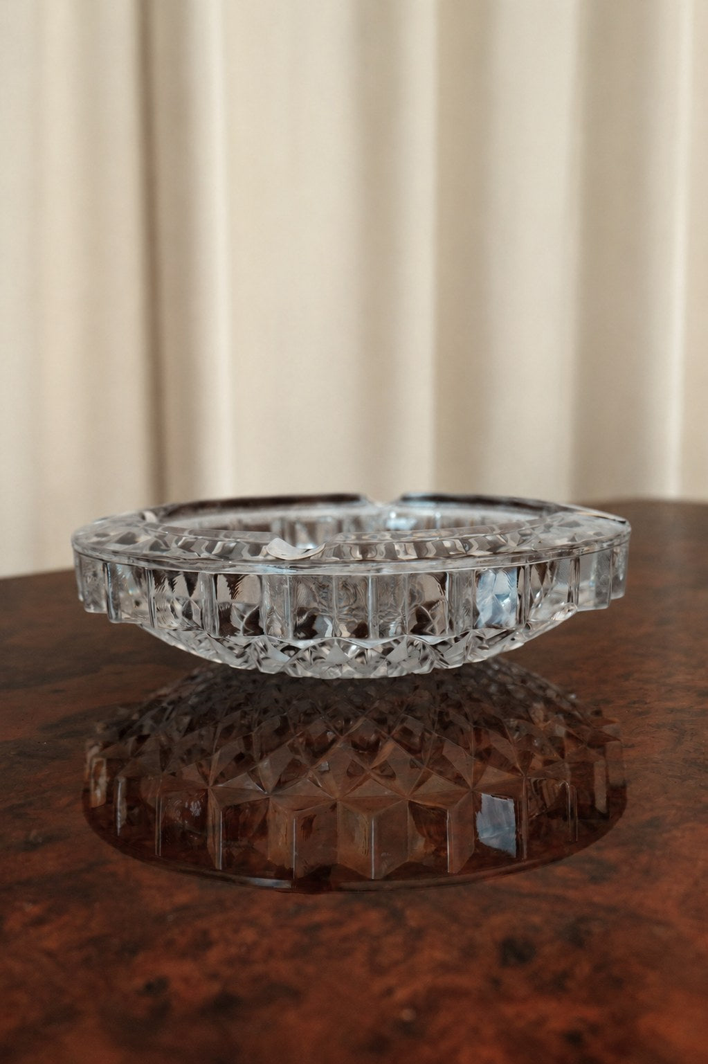 Vintage Cut Crystal Ashtray — side angle