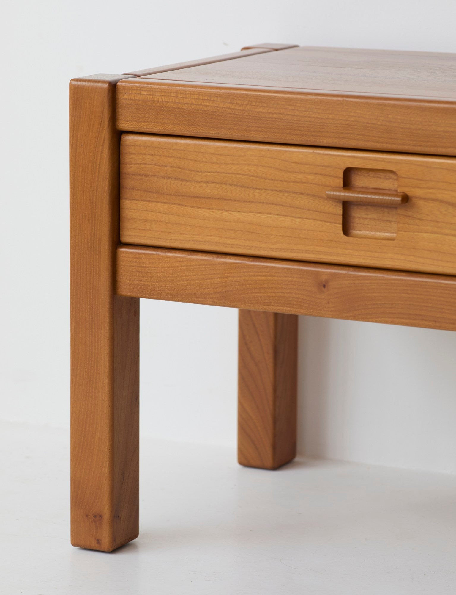 Vintage artisanal one-drawer Side Table in Wood (Elm), France circa 1980 — alternate view
