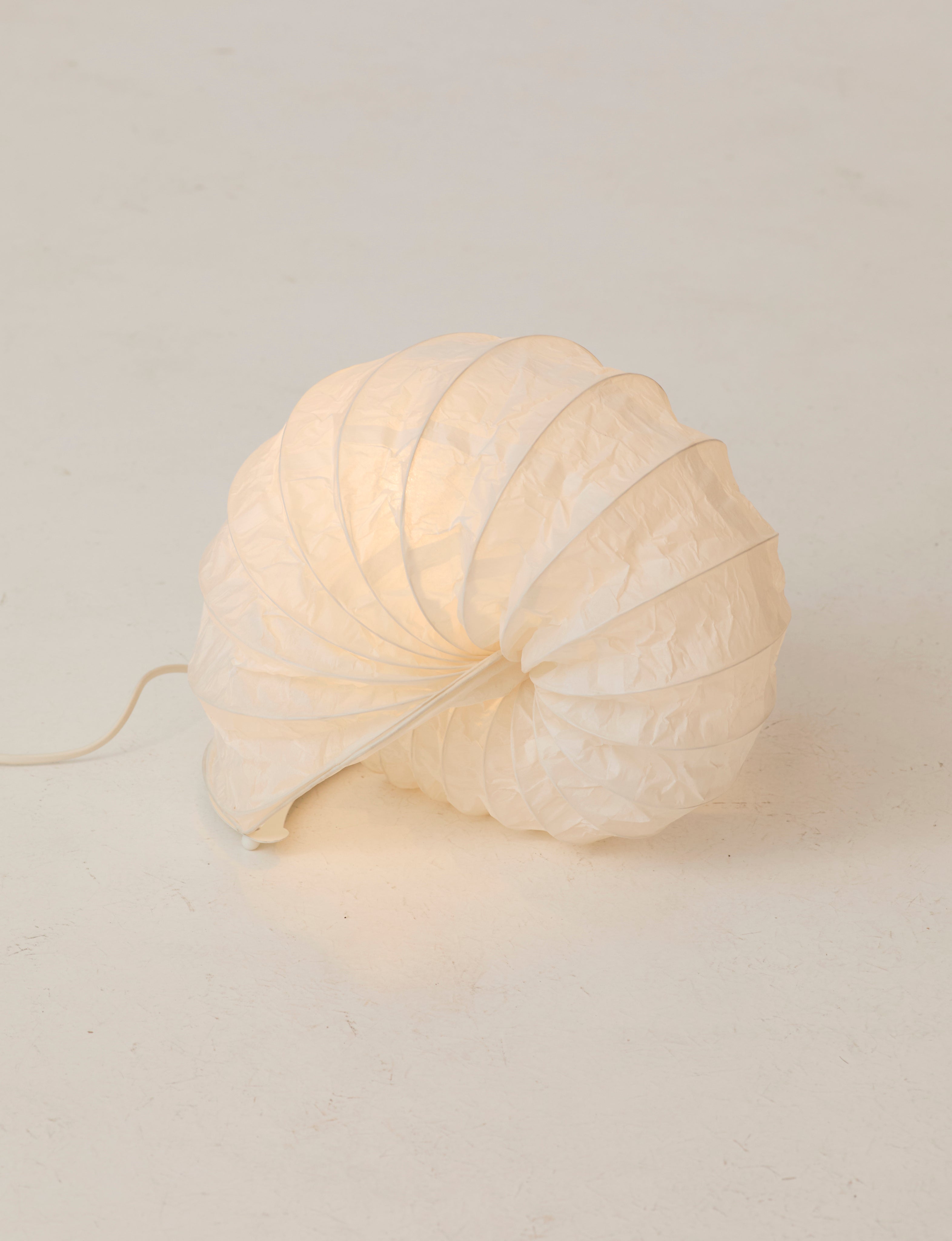 vintage Ikea paper table lamp in the shape of a shell C. 2000 — close-up