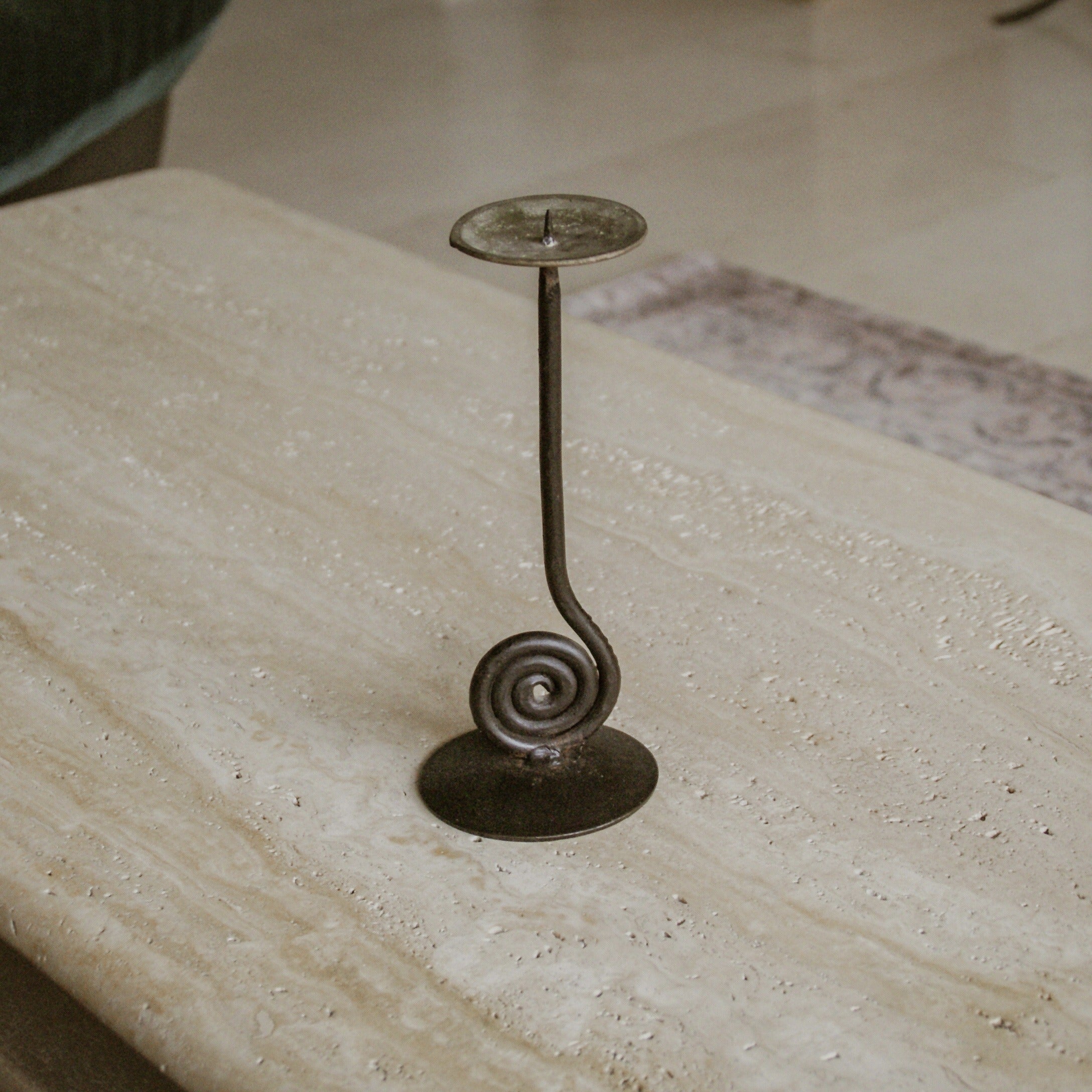 Swirl Cast Iron Candle Holder — side angle