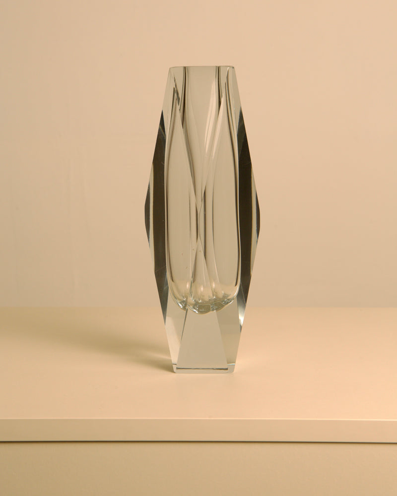 Large Diamond crystal vase by Flavio Poli for Seguso 1970s