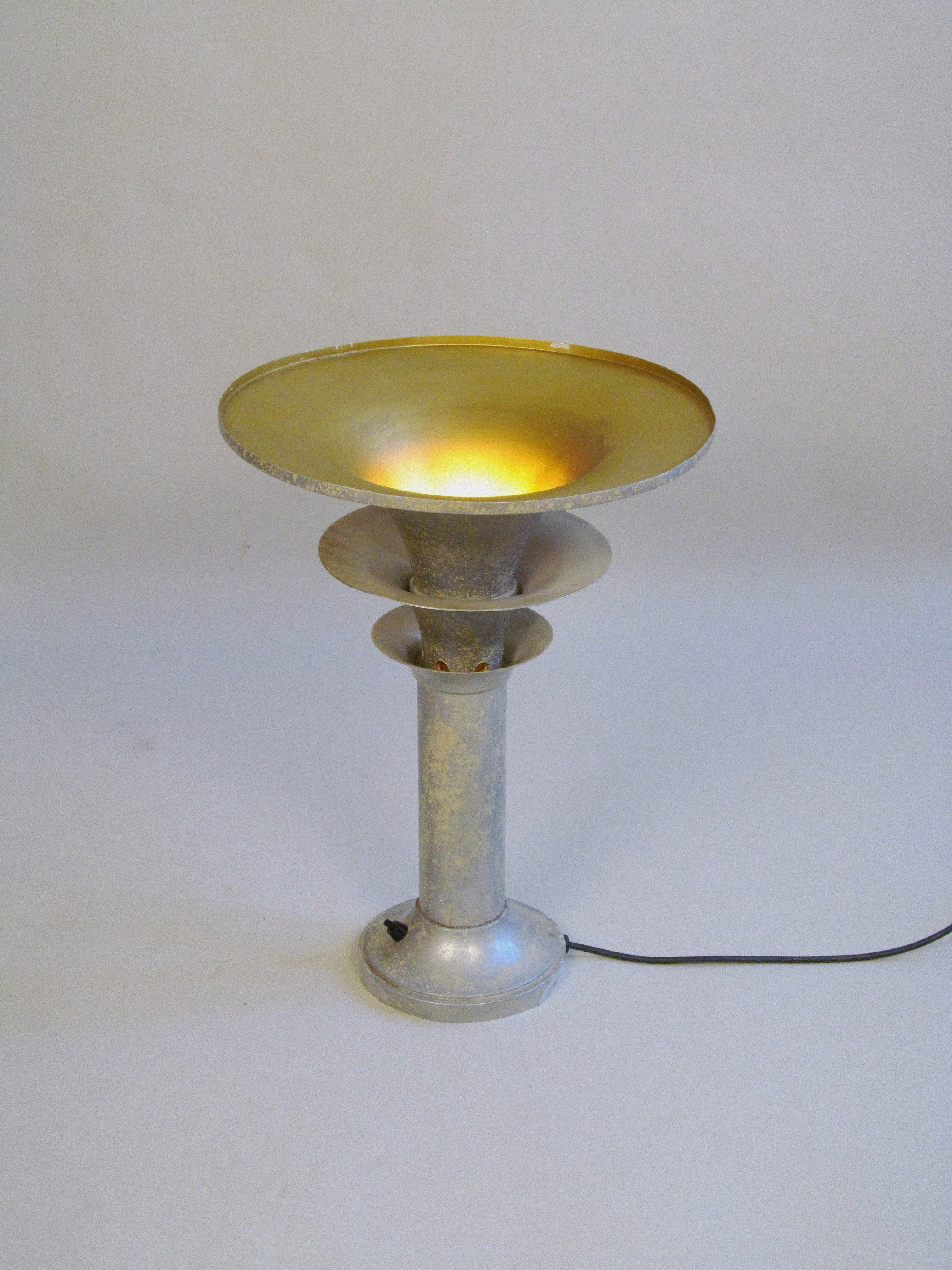Architectural Uplighter c.1970 — close-up of metallic base with gold interior