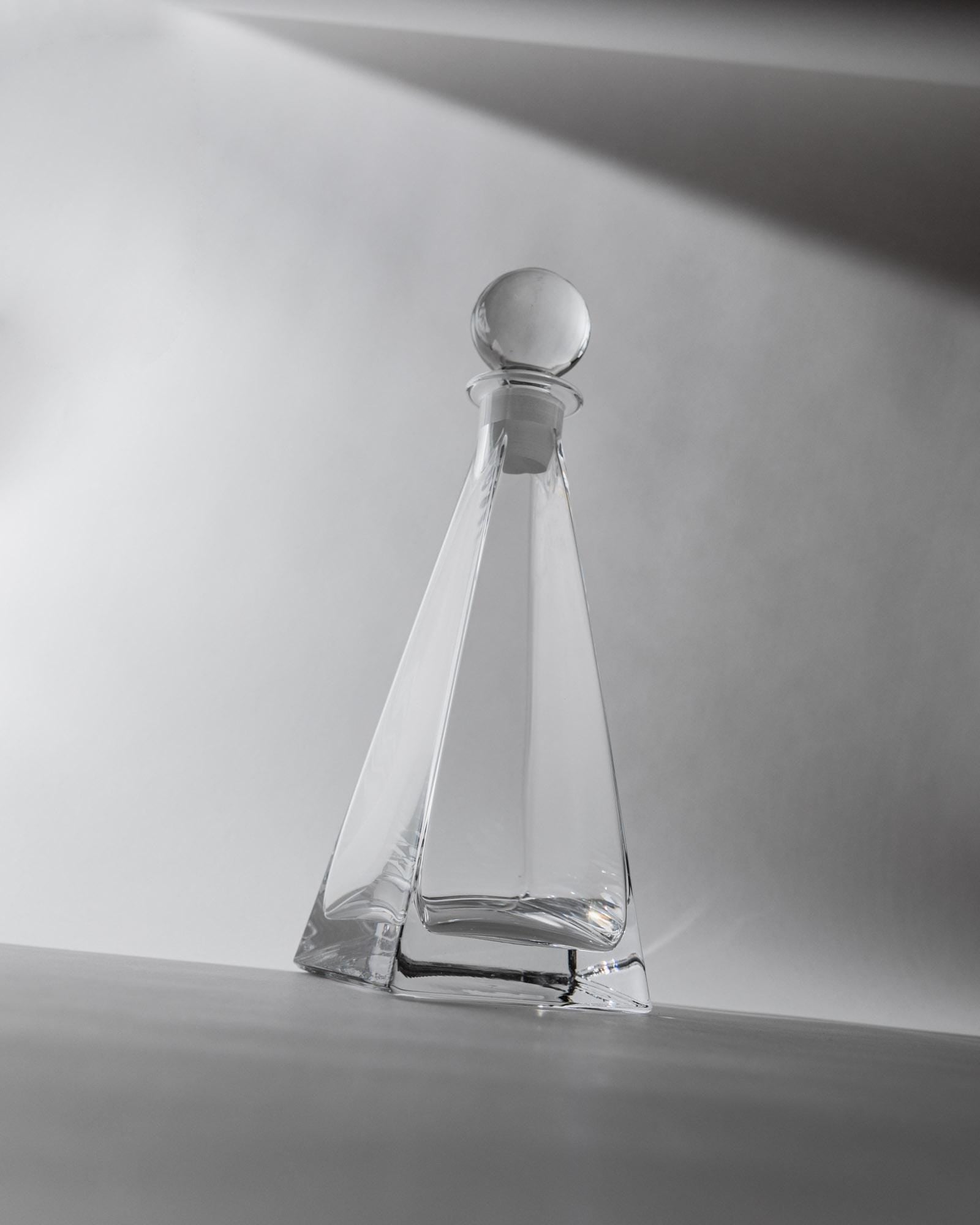 1980s Murano Glass Decanter — angled view highlighting clear glass material