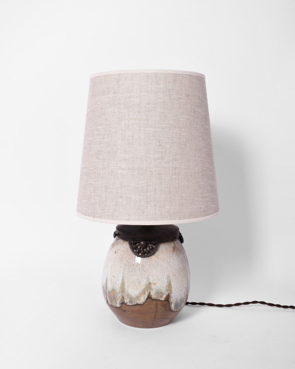 Art Deco Style Lamp in Enamelled Sandstone Keramis — side angle showing textured ceramic base