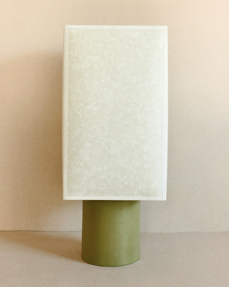 Pandora Lamp (Wasabi) — front view of green base and white shade