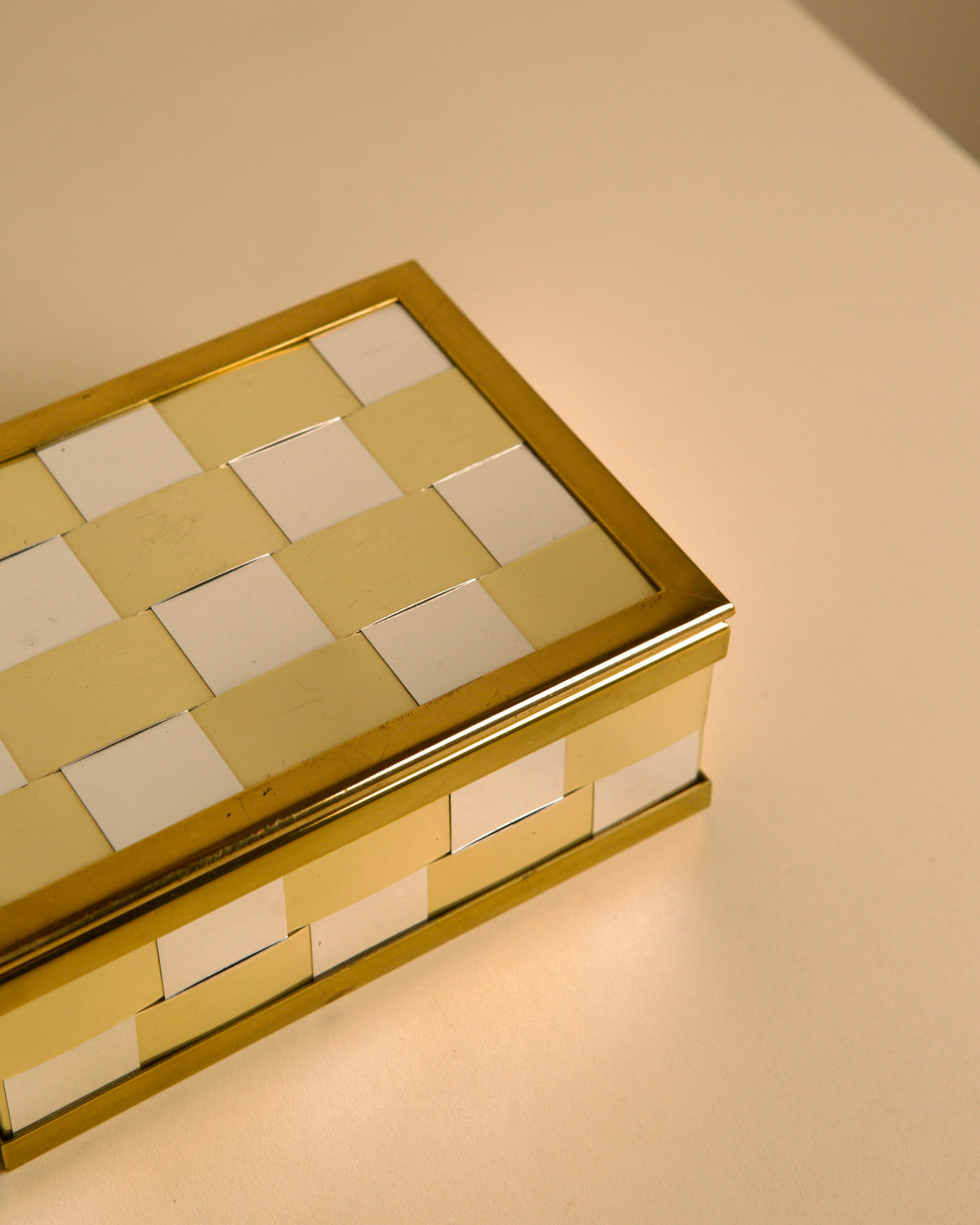 Italian woven gilt and silvered metal box, 1970s — lifestyle setting