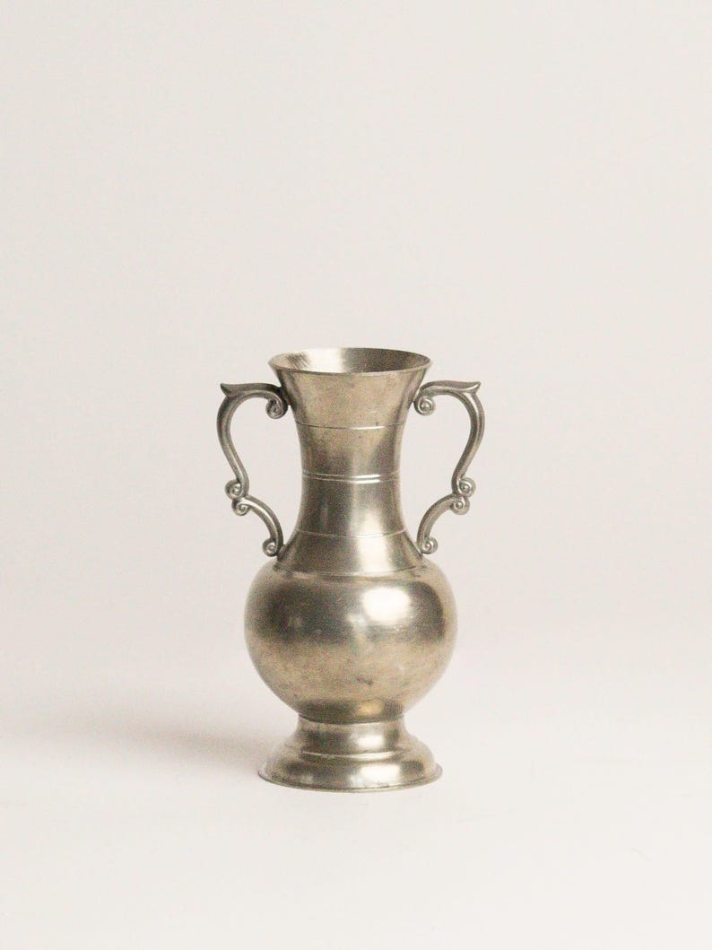 German Pewter Amphora Vase with Scroll Handles, Rein Zinn by Studio Ecubed | The Oblist