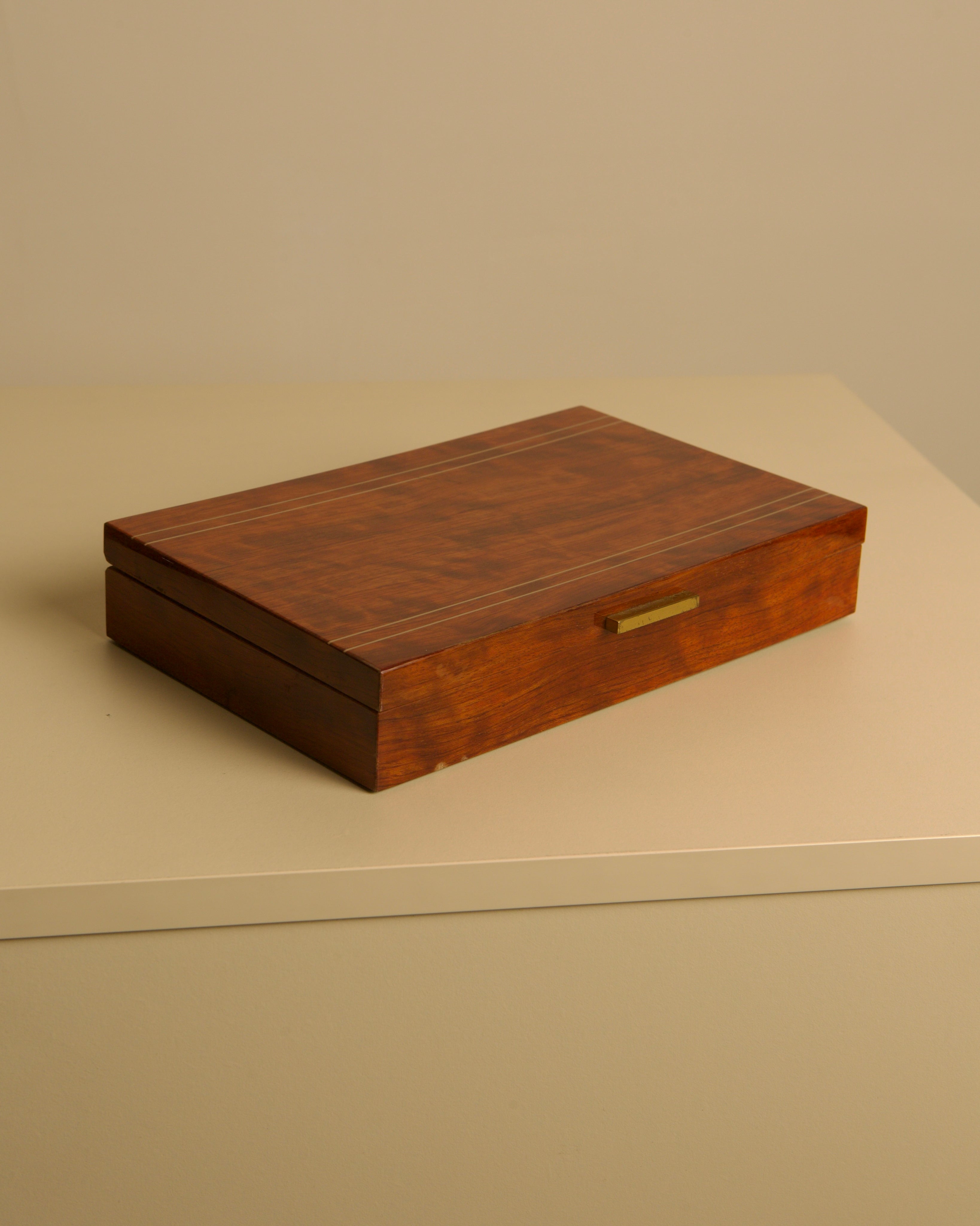 Italian Lacquered Wooden Box 1960s — side angle on neutral background