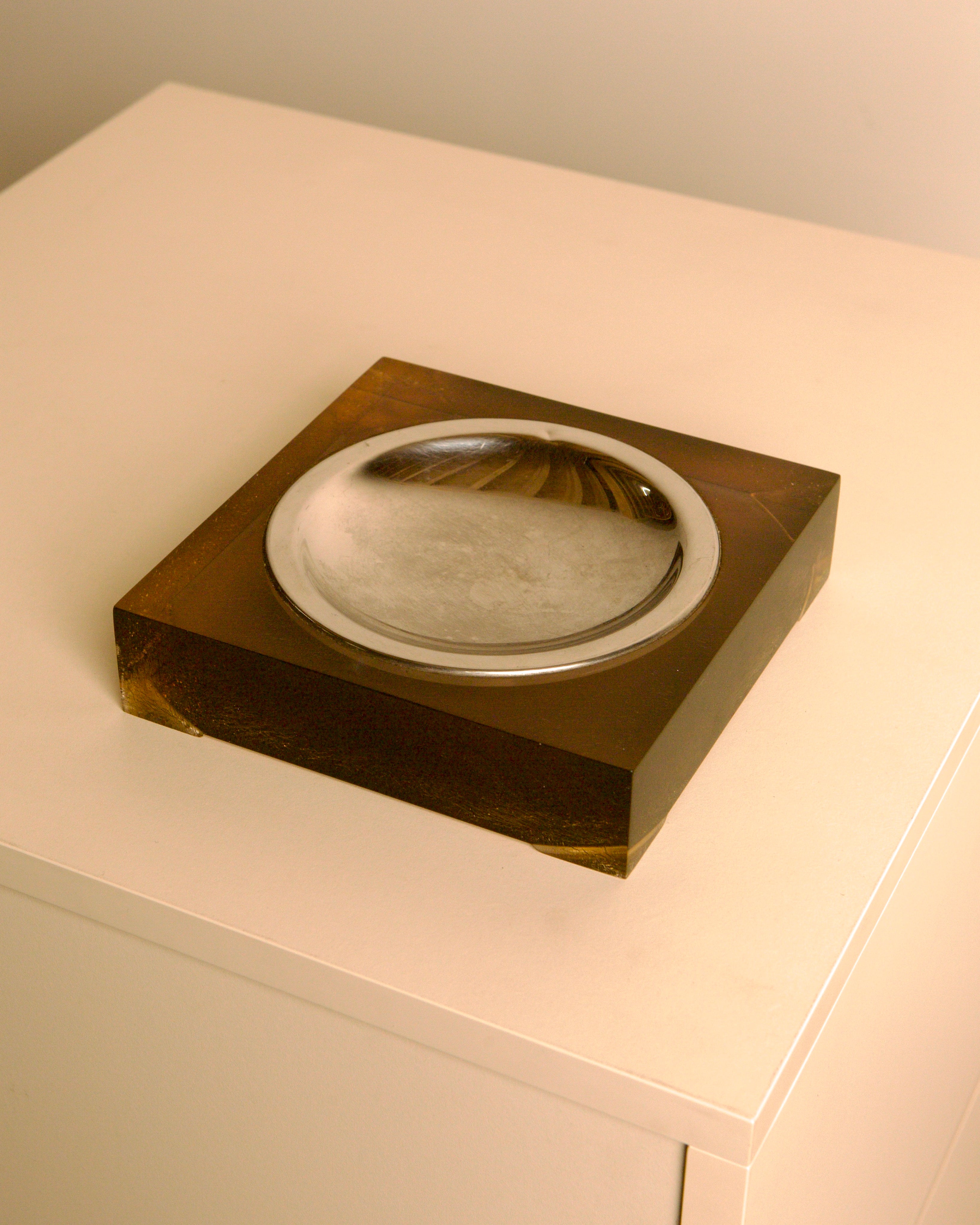 talian Square Metal and Resin Catchall Dish, 1960s — side angle