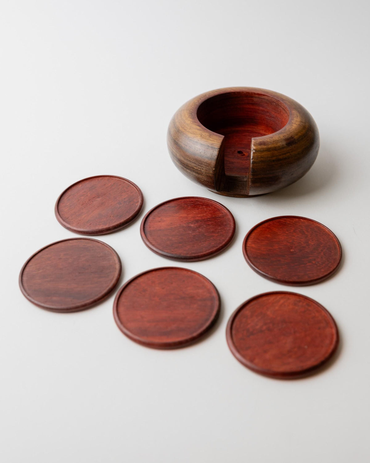 Vintage 1960s Italian Wooden Coaster Set, Dark Wood Drink Coasters, Classic Mid Century Tableware, Rustic Barware, Table Accent, Gift Idea — view 9