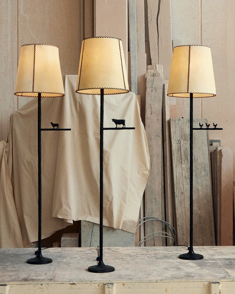 Farm Light Floor Lamp by THE LAB BY MARTA DE LA RICA | The Oblist — black metal, fabric shade