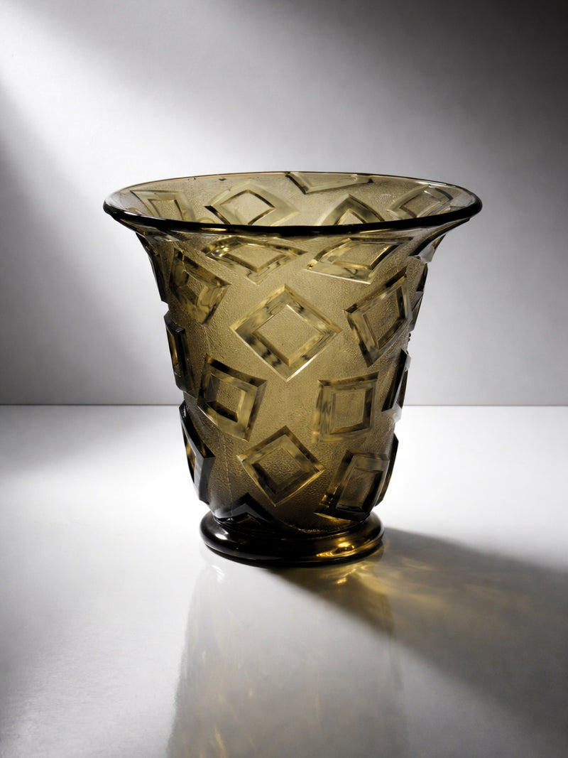 Bohemian Vase by Libochovice - 1930s Expressionism — close-up of textured amber glass surface