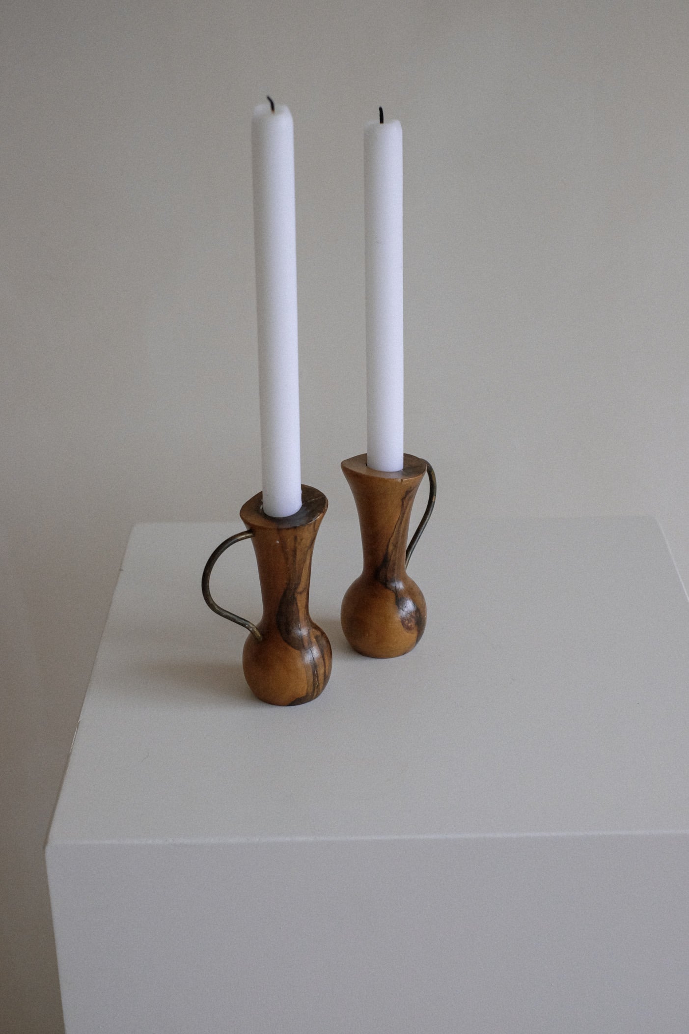 Pair of Wooden Candle Holders — close-up of handcrafted wooden texture