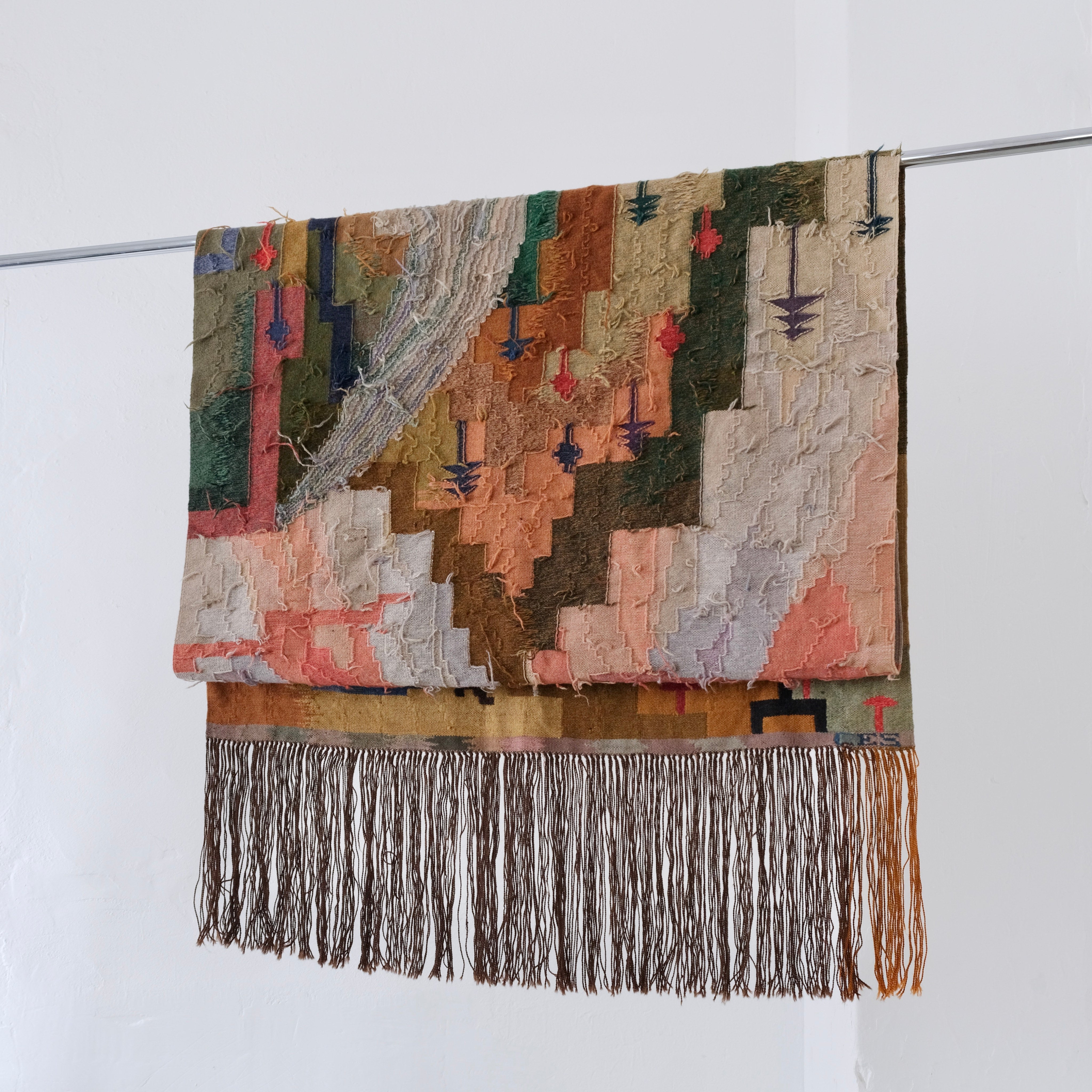 Carl Edvin Svensson Wool Wall Tapestry, Sweden, 1930s — back view with colorful woven texture