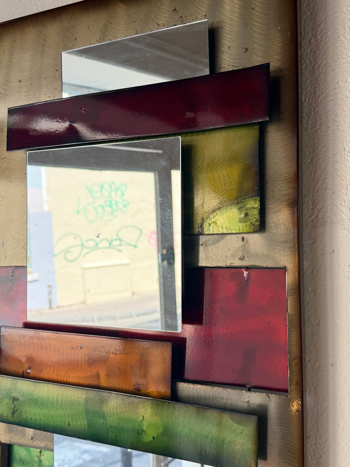 Large Polychrome Metal Mirror — 1970s — view 9