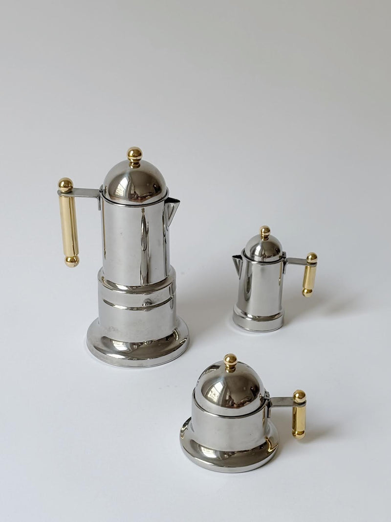 Kontessa Moka Set, c. 1980's Italy by Huerto | The Oblist — polished metal, vintage design