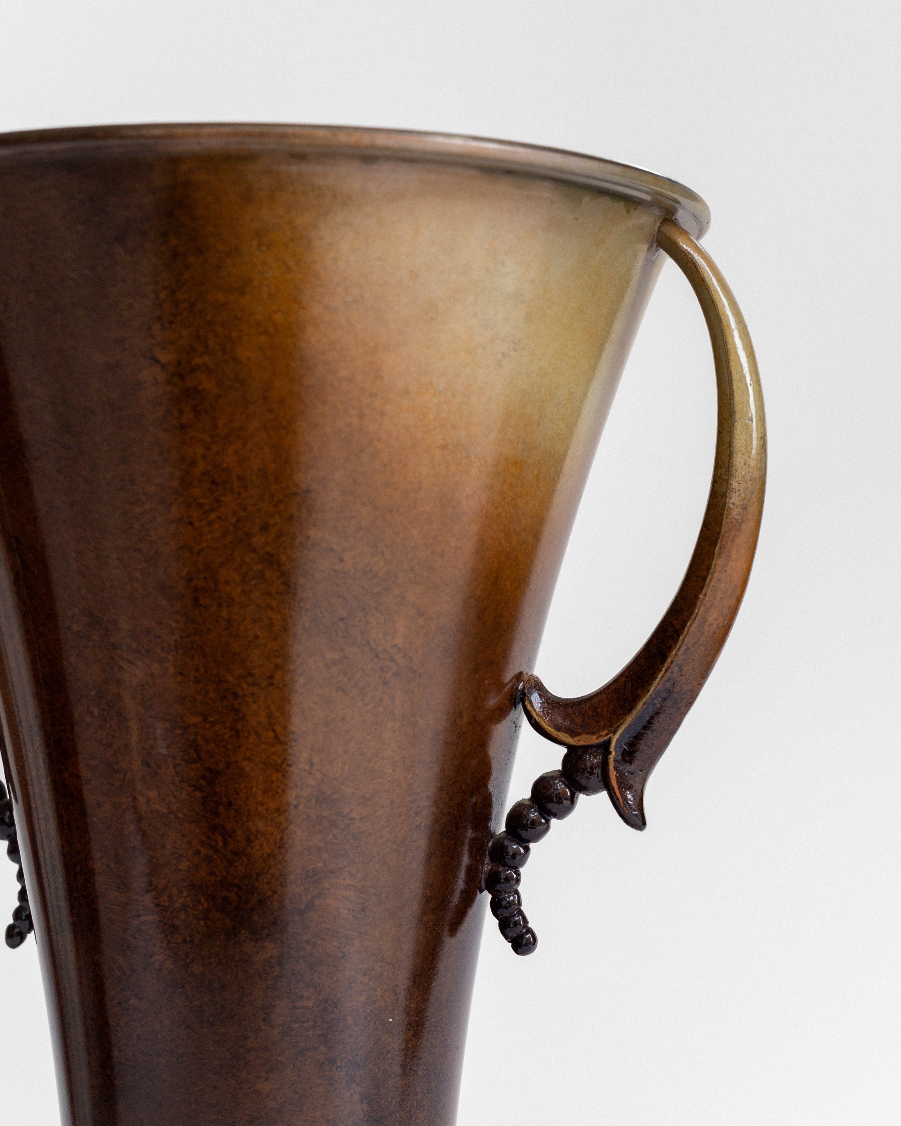 Neoclassic Bronze Patinated Vase by Ystad Metall — close-up of bronze finish and handle