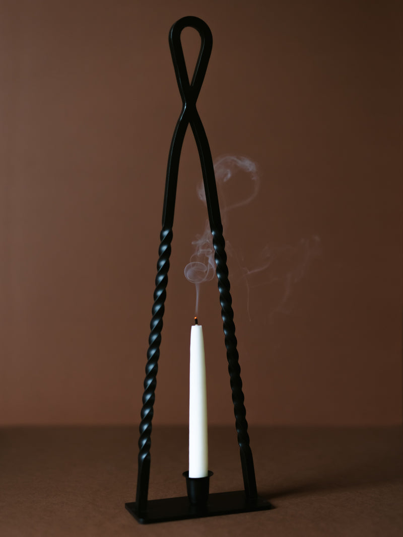 Alchemy Candle Holder — close-up of black twisted metal design