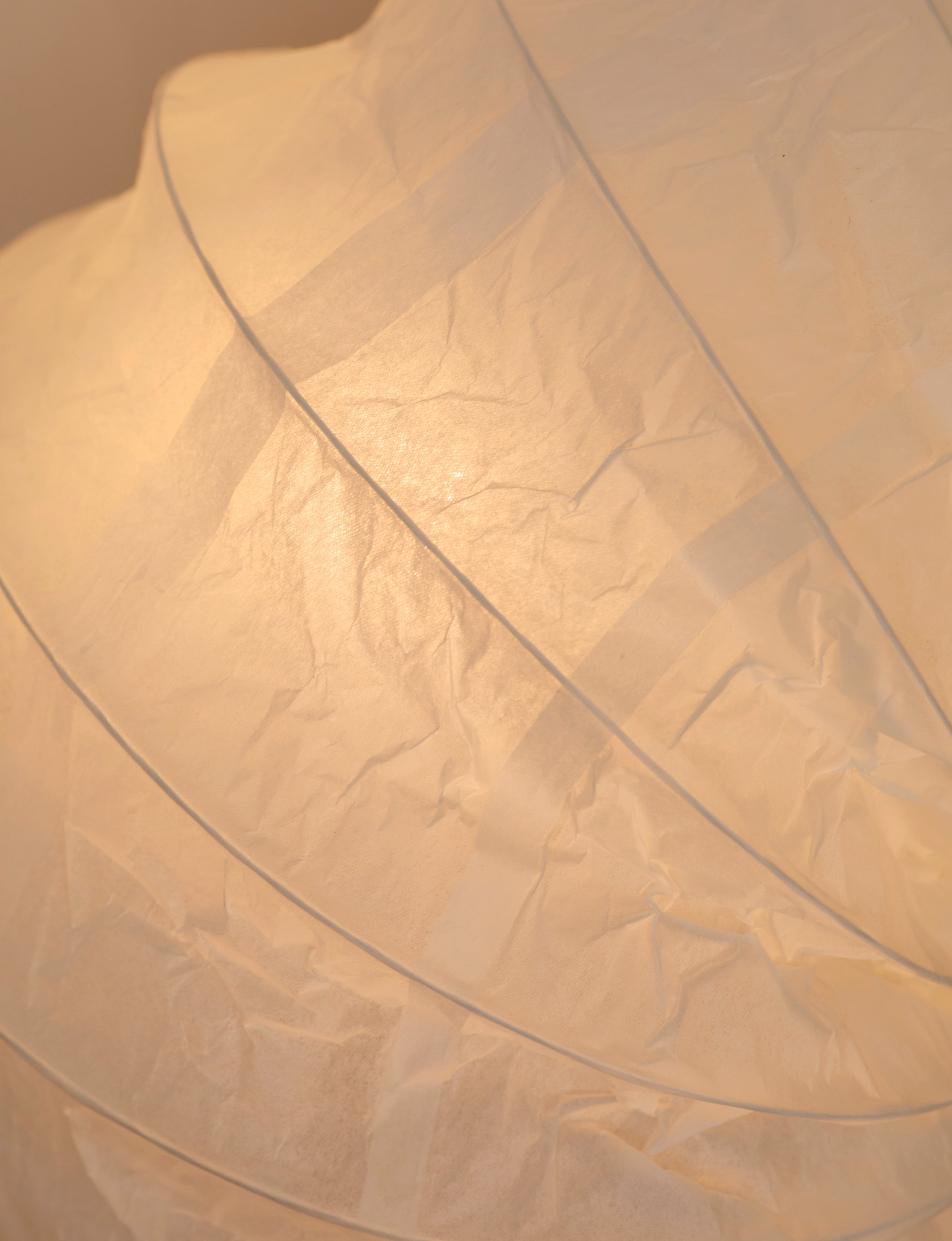 vintage Ikea paper table lamp in the shape of a shell C. 2000 — lifestyle setting