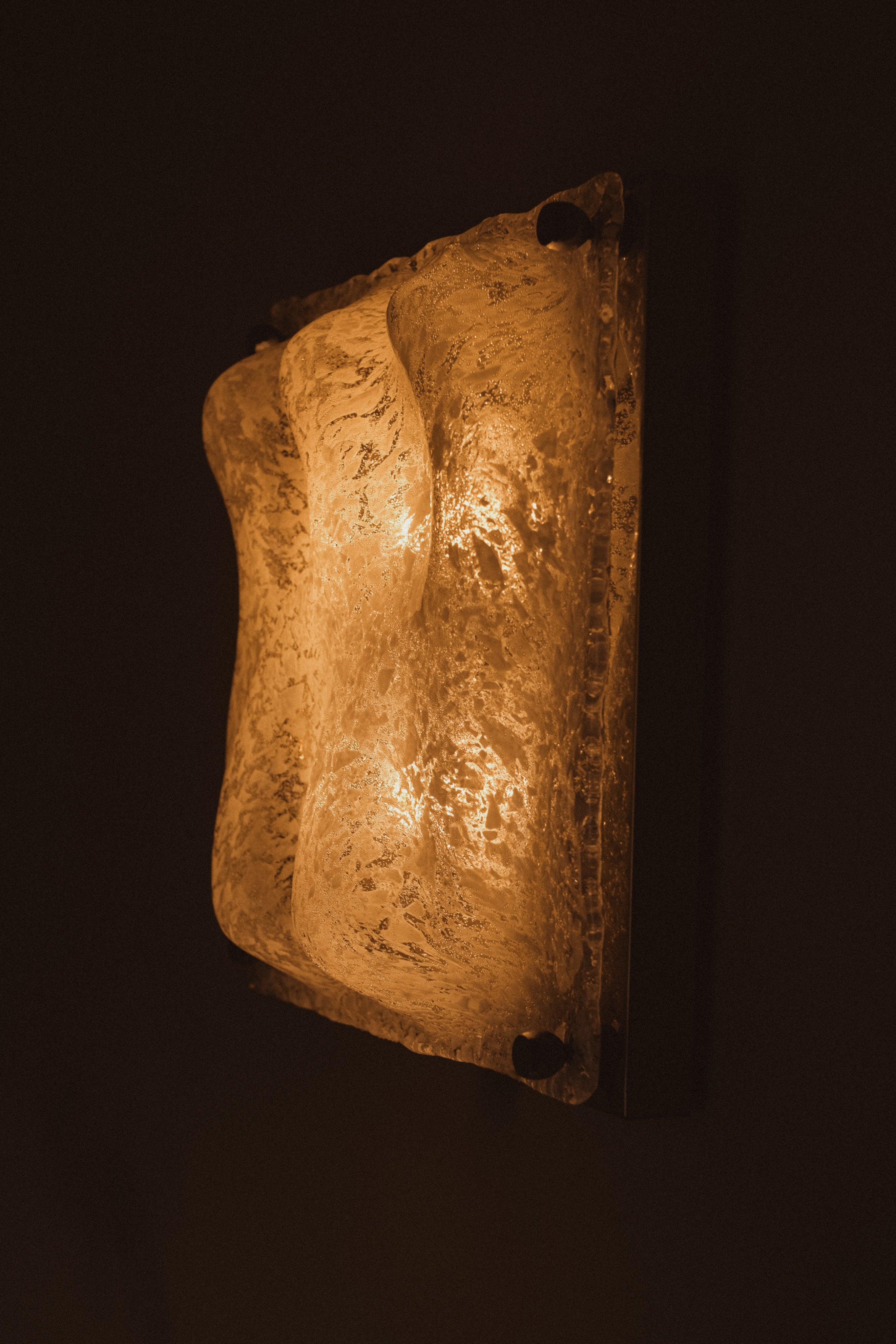 Extra Large Toni Zuccheri Murano Ice Glass Wall Lamp — side angle