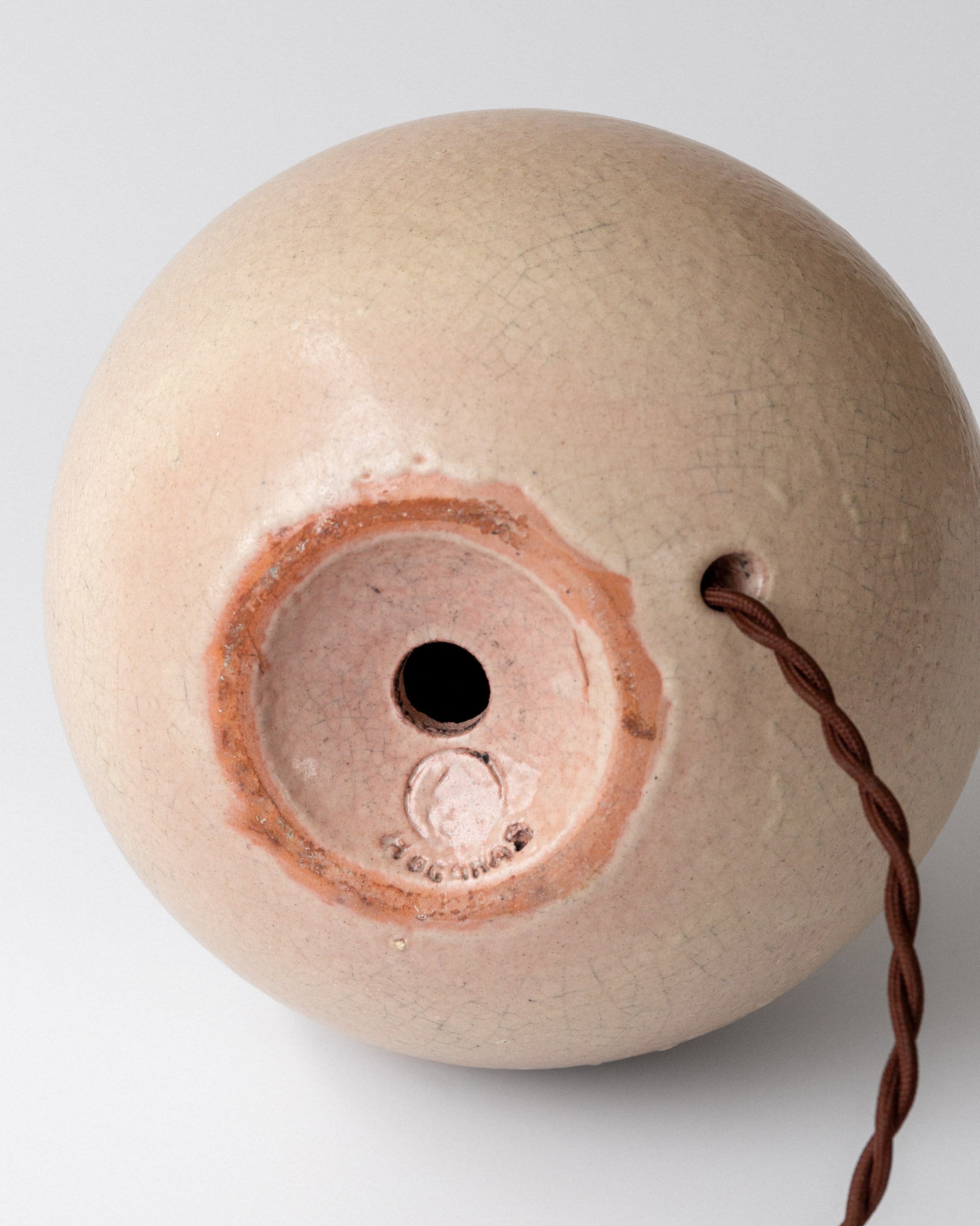 Spherical Modernist Ceramic Table Lamp, 1940s, Sweden — close-up of textured ceramic base