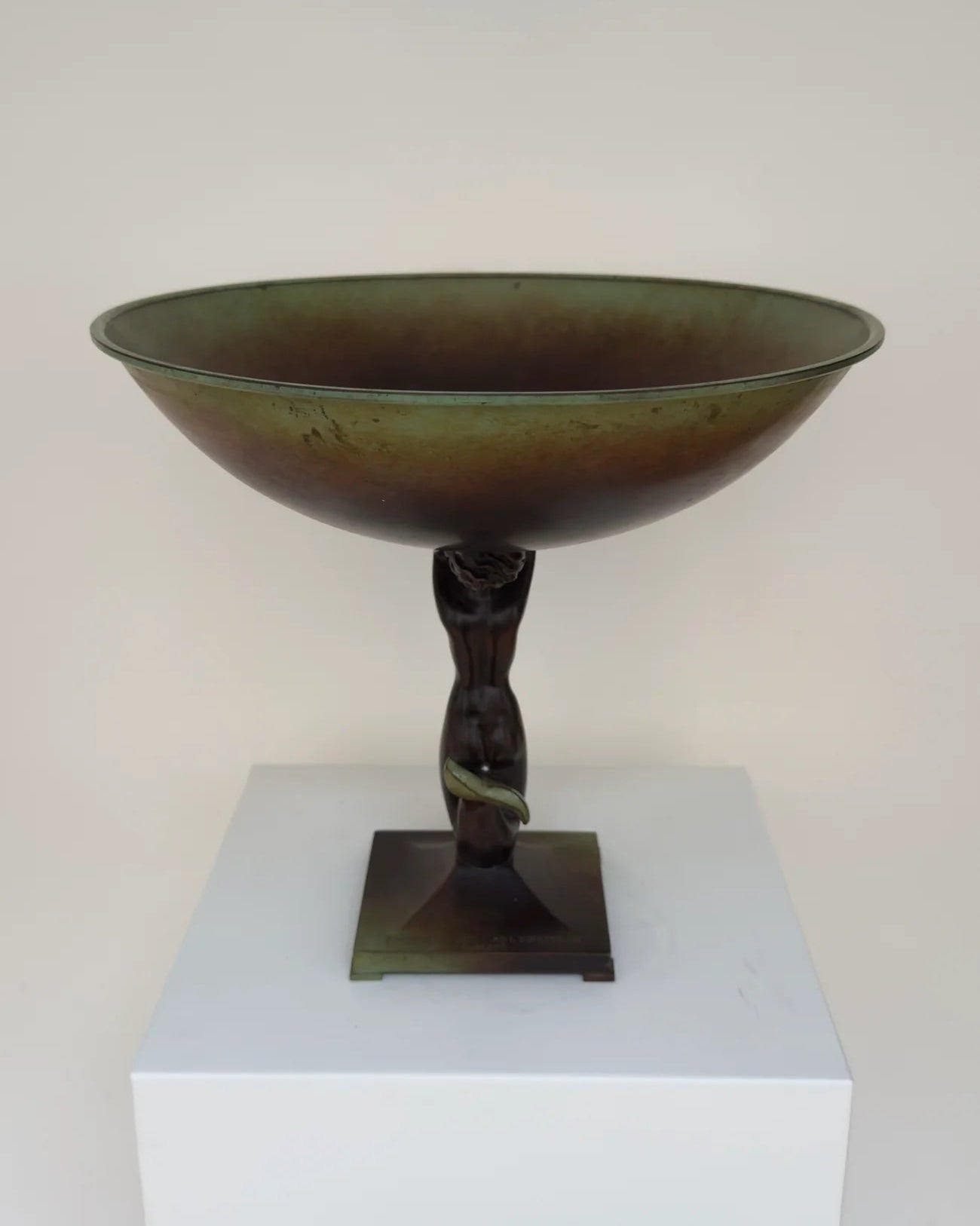 Art Deco Bronze Bowl with Mermaid Figure