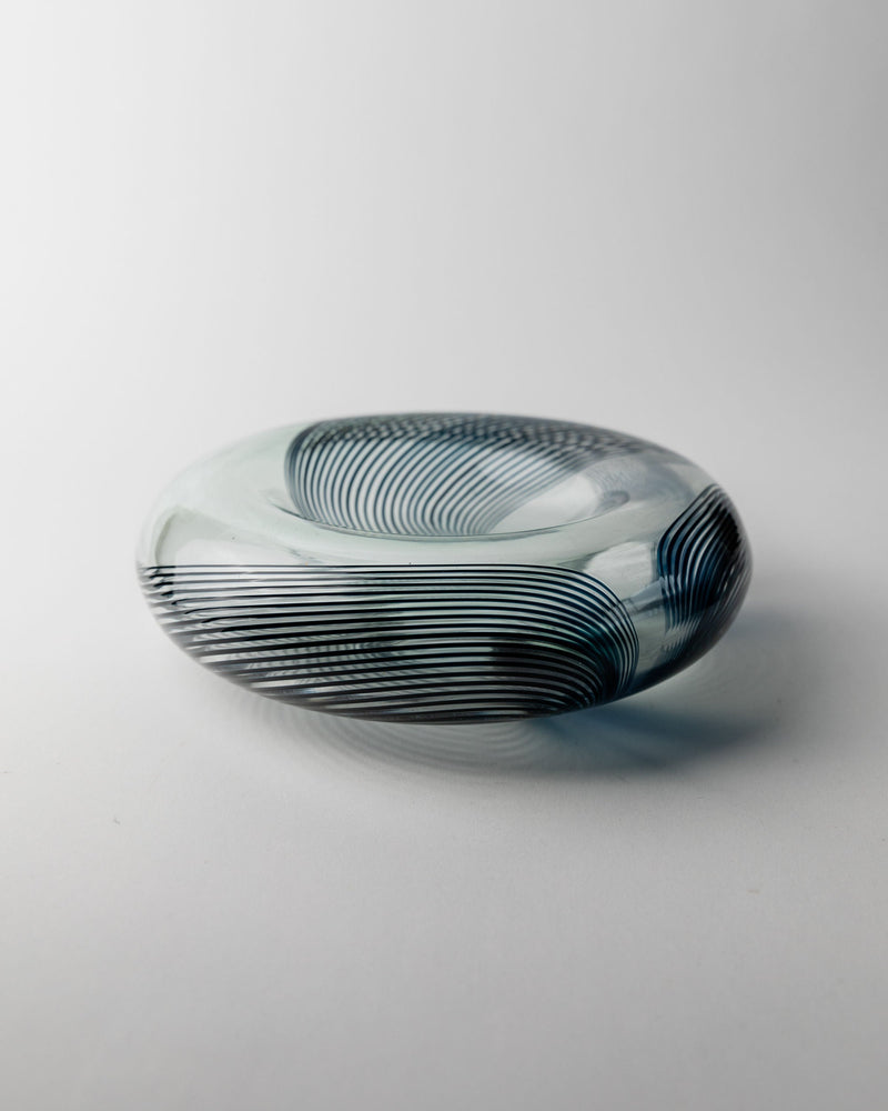 Murano Glass Bowl, Italy 1970s — close-up of swirling blue and clear glass