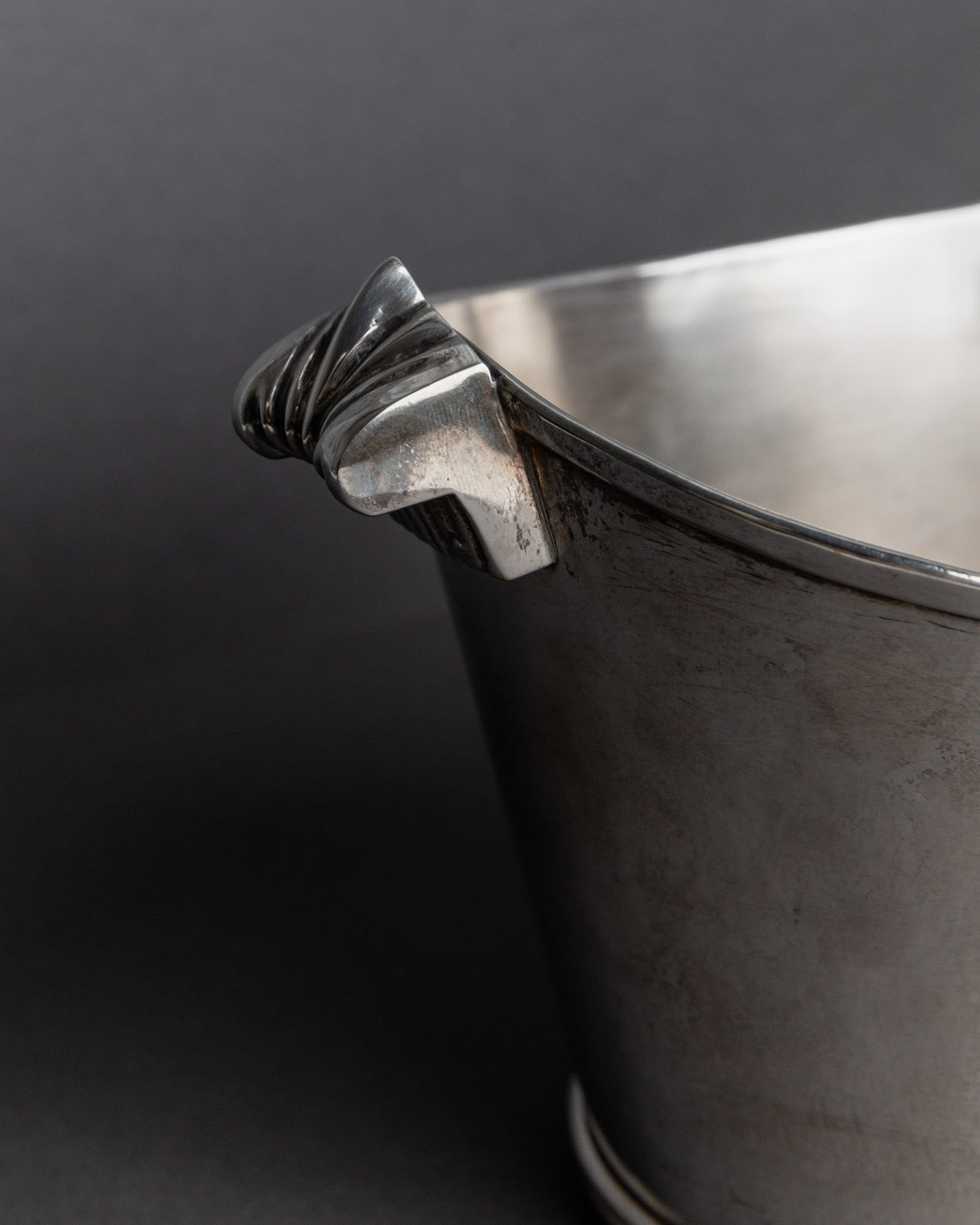 Vintage 1940s Silver Plated Champagne Cooler, Classic Form for Wine or Drinks — back view highlighting curved handle detail